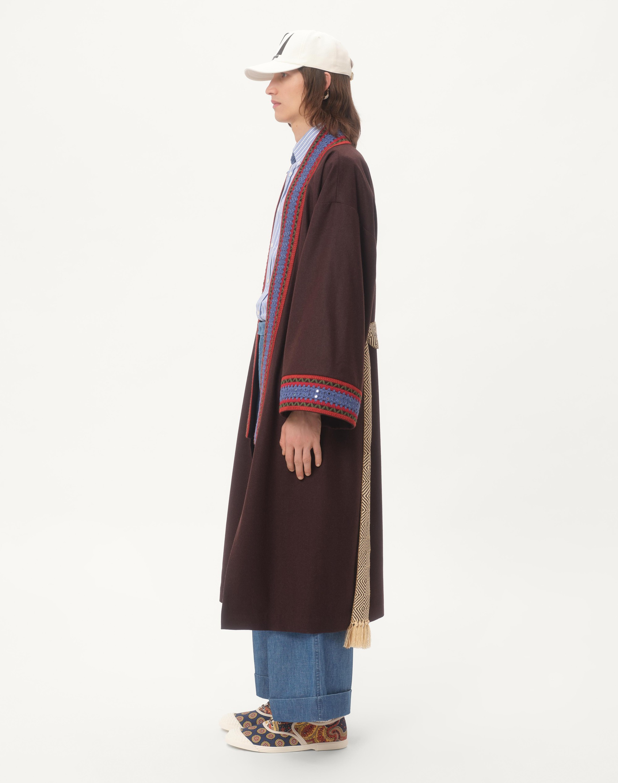 WOOL FLANNEL ROBE COAT WITH JACQUARD BELT - 8