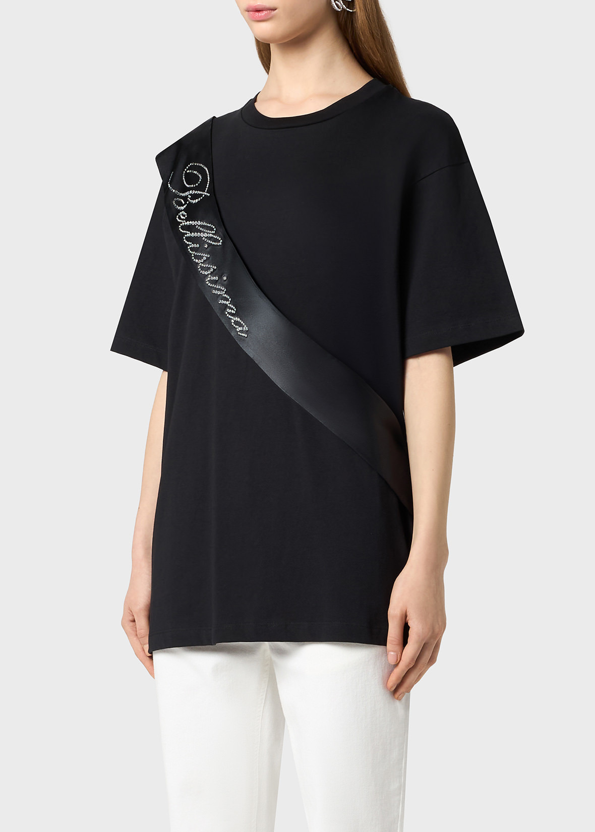 T-SHIRT WITH SATIN BAND AND RHINESTONE EMBROIDERY - 5