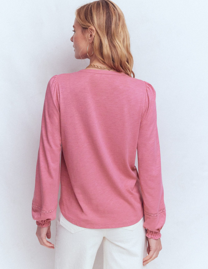 Embroidered Jersey Shirt-Pink Heather 4