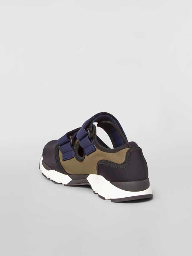 BLACK GREEN AND BLUE TECHNICAL FABRIC SNEAKER WITH HOOK AND LOOP FASTENERS - 3