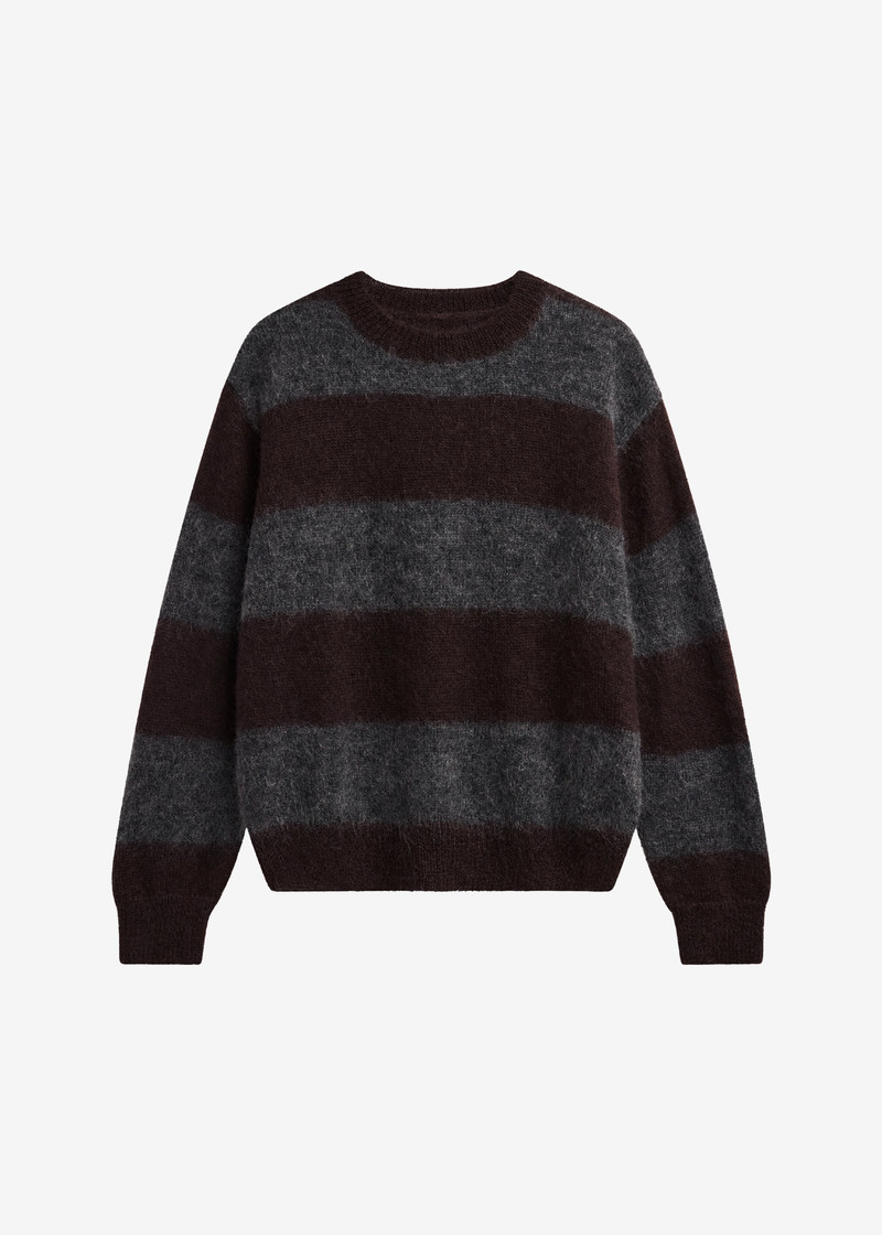 Gimel Mohair Sweater - Grey/Brown Stripe 1