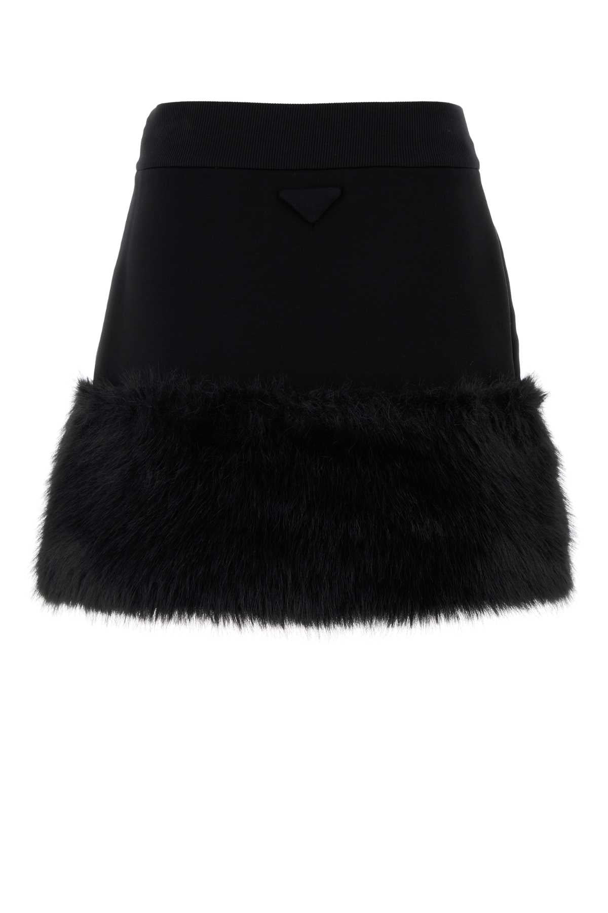 Prada Women Black Cotton Blend Mini Skirt - 2