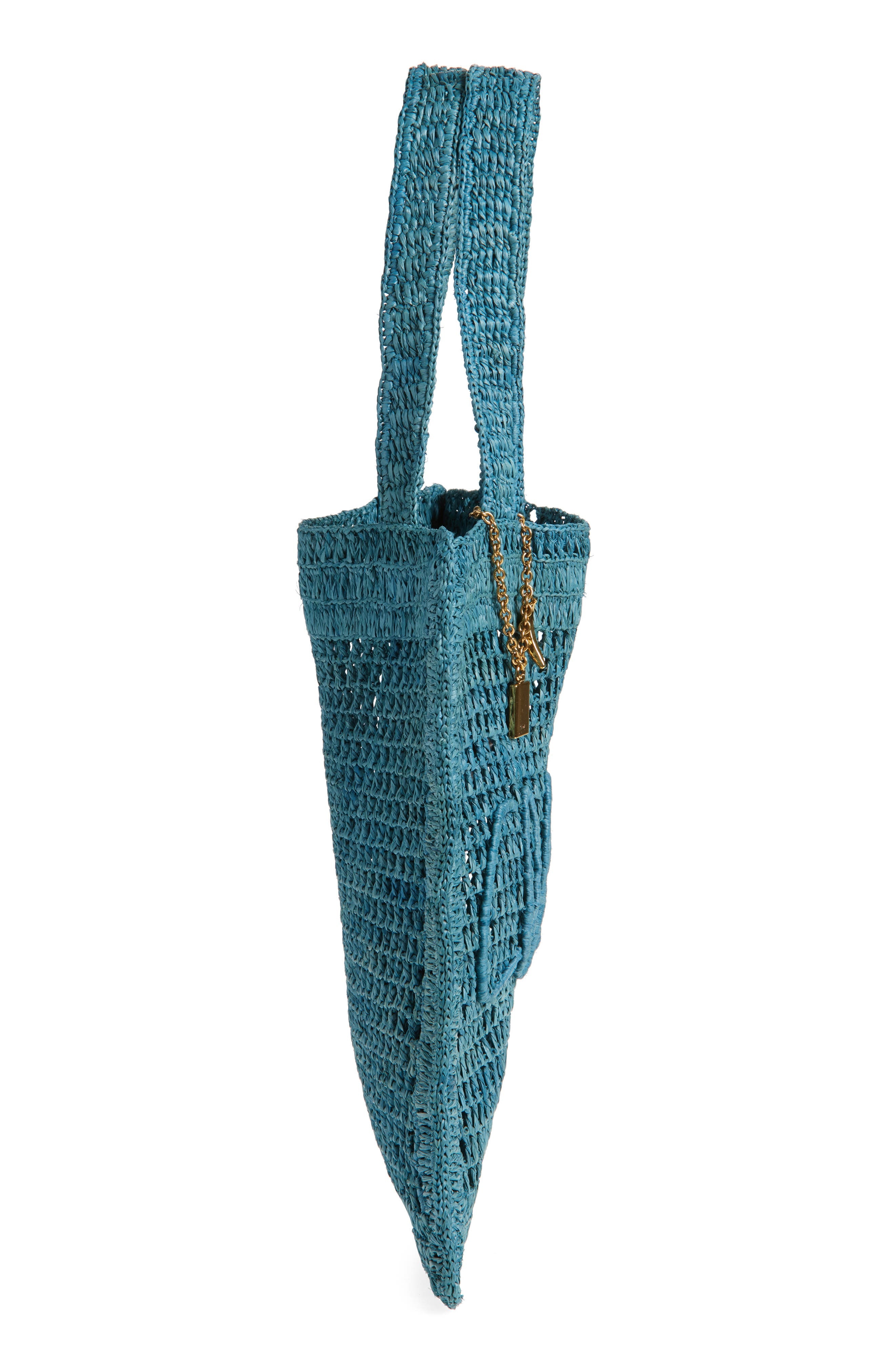 Chloé Summer Banana Crochet Raffia Tote Bag in Stormy Sea at Nordstrom - 6