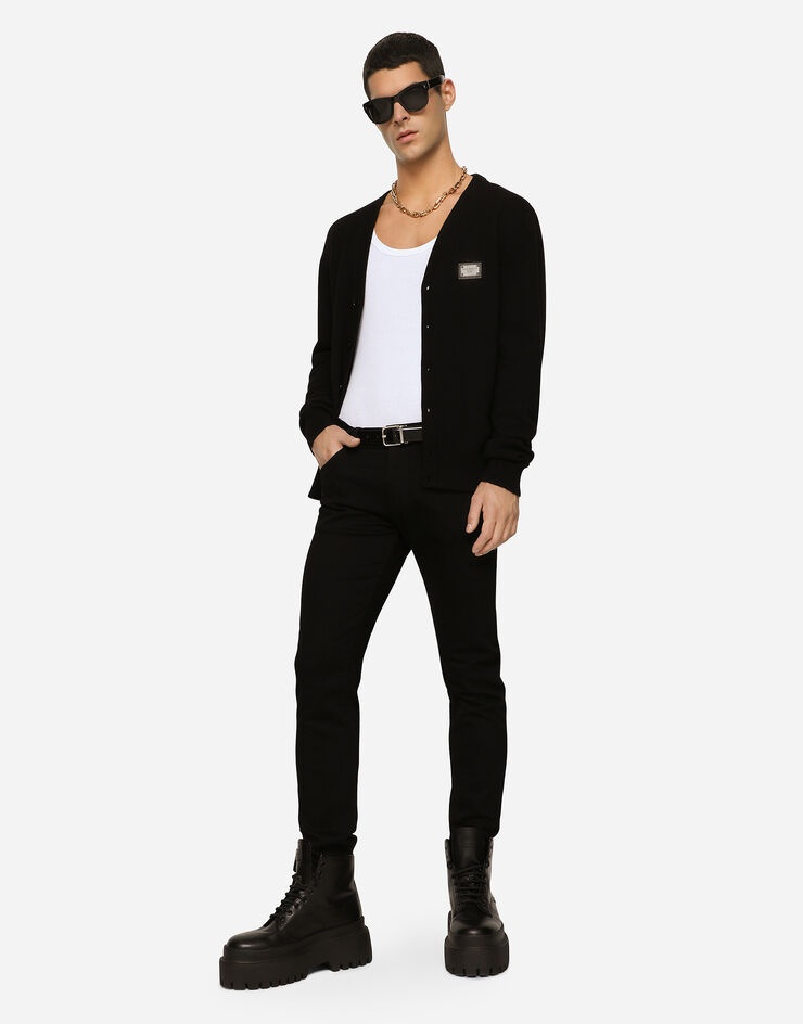 Washed black slim-fit stretch jeans - 1