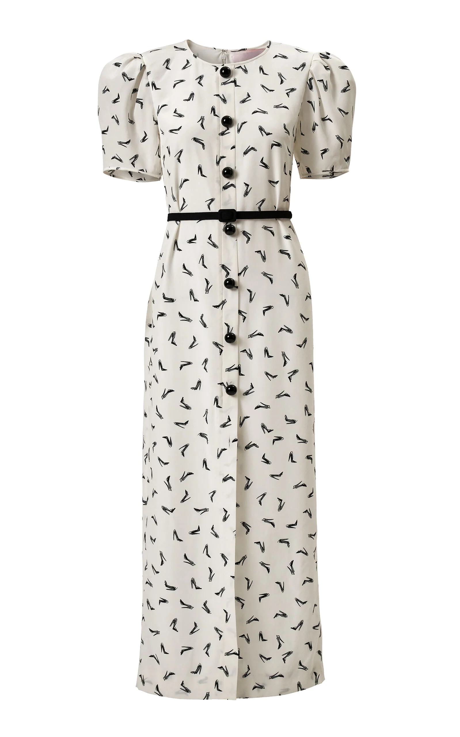 Belted Good Girl Shoe Print Ankle-Length Dress black/white - 1