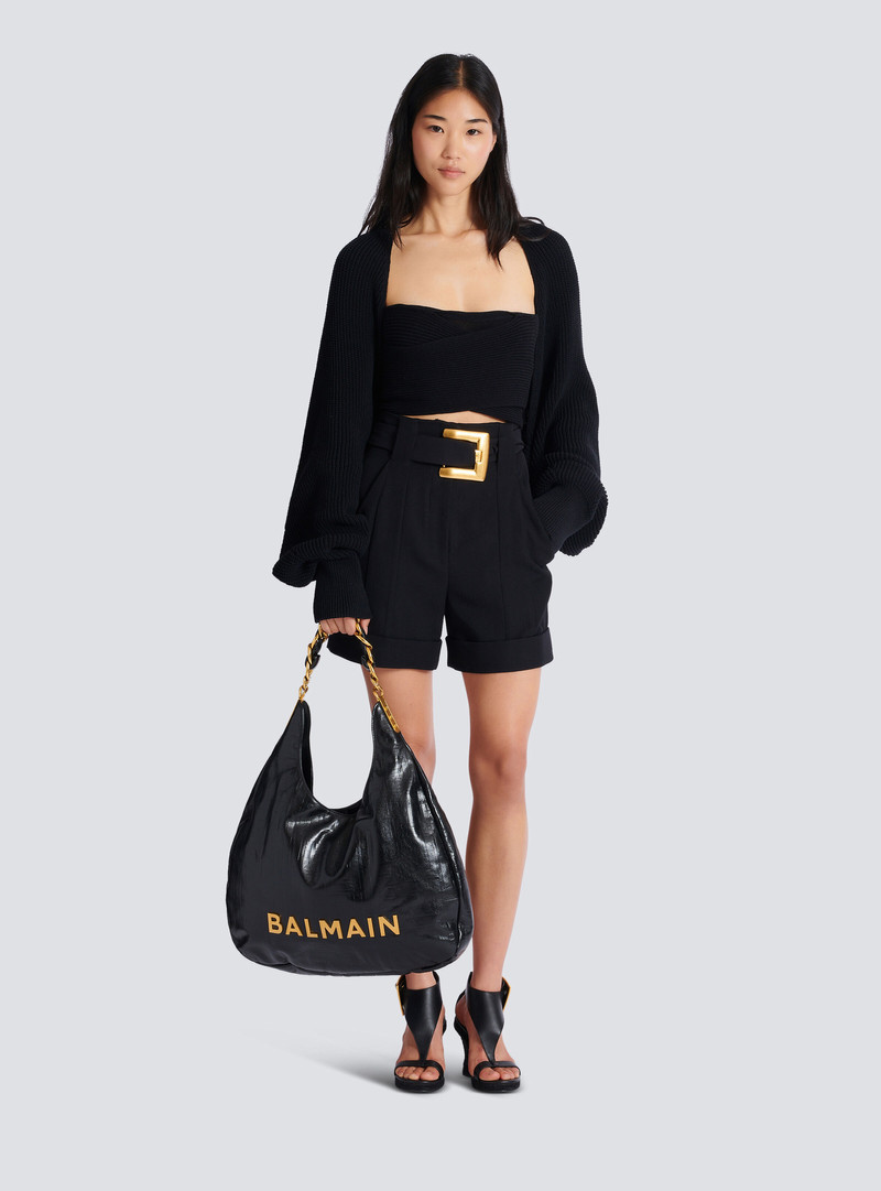 Balmain 1945 Soft Hobo crinkled leather tote bag with monogram outlook