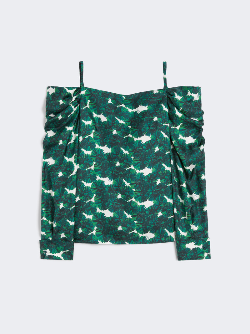 USTICA Printed silk off-the-shoulder blouse 1