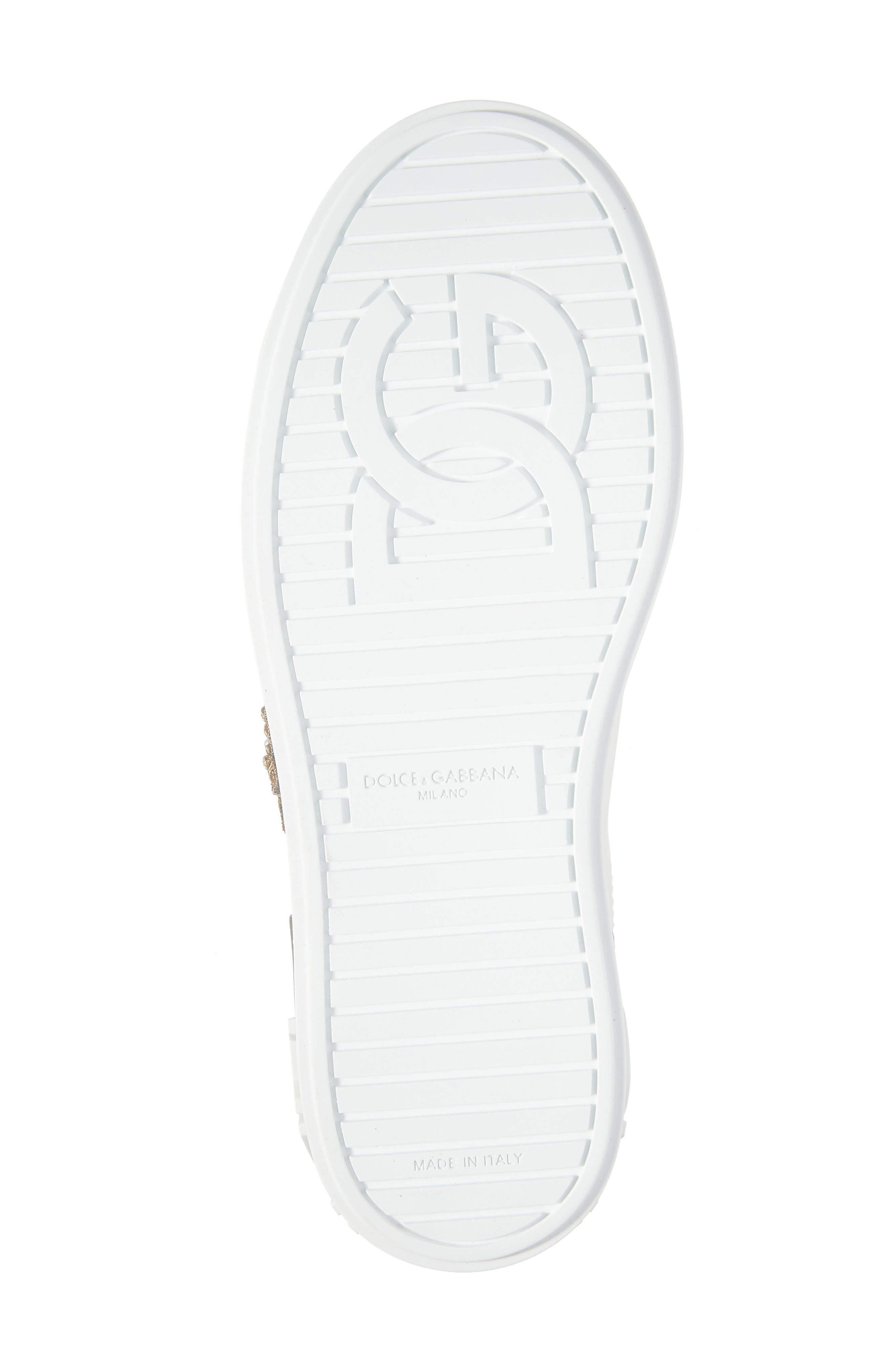 Dolce&Gabbana Portofino Embellished Leather Sneaker in Embroidery- White/Gold at Nordstrom - 6