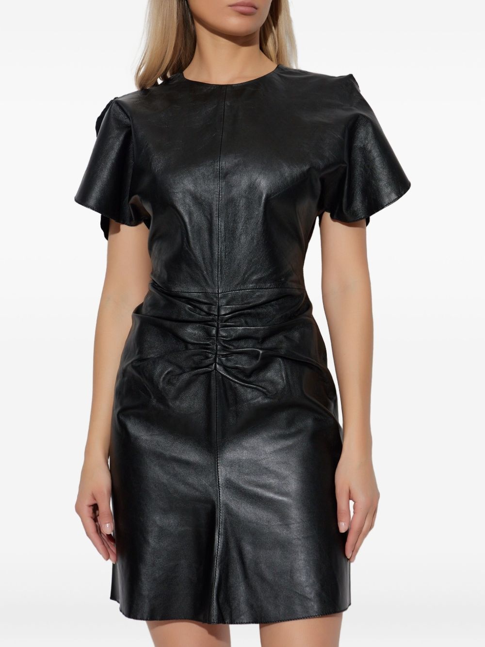 ruched leather mini dress - 3
