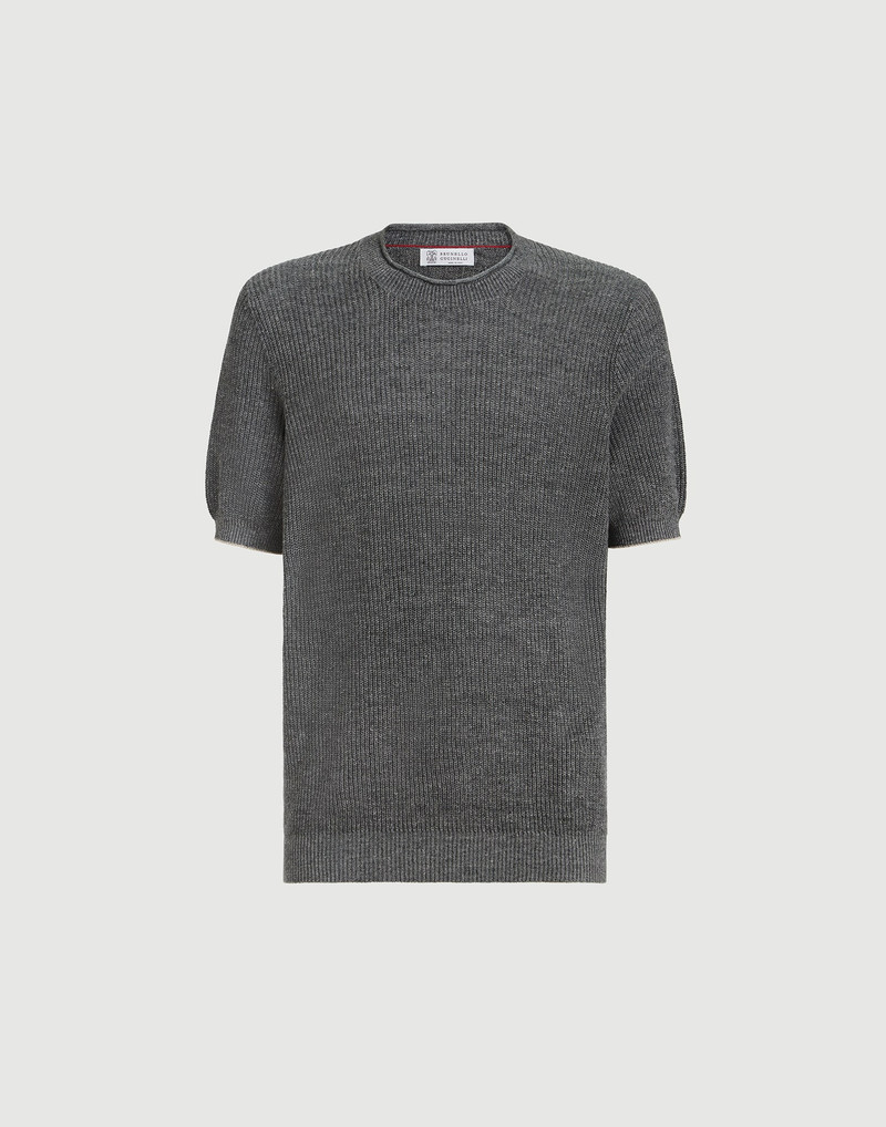 Linen and cotton half English rib knit t-shirt 1