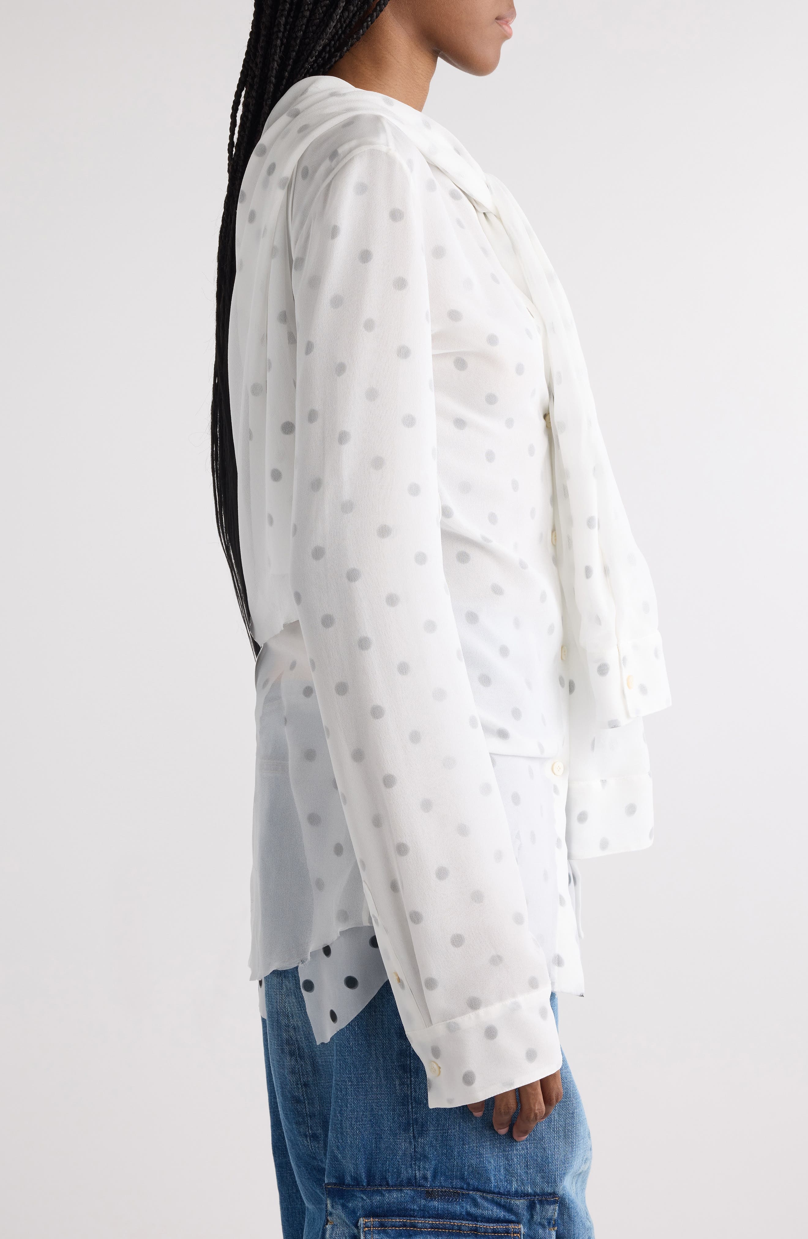 Acne Studios Tow Polka Dot Georgette Shirt in Black/White at Nordstrom - 4