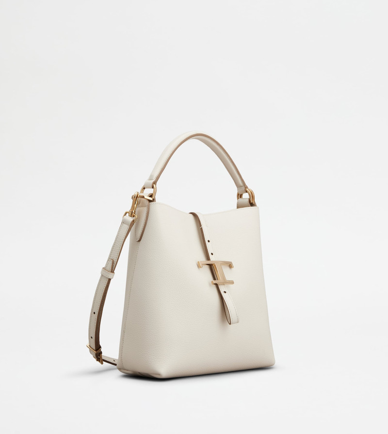 T TIMELESS BUCKET BAG IN LEATHER MINI - WHITE 3