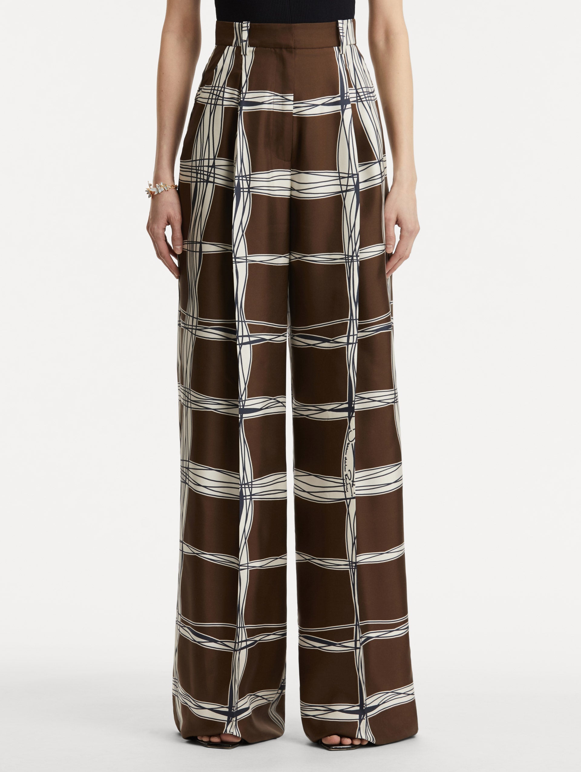 WAVY PLAID SILK TWILL PANT - 3