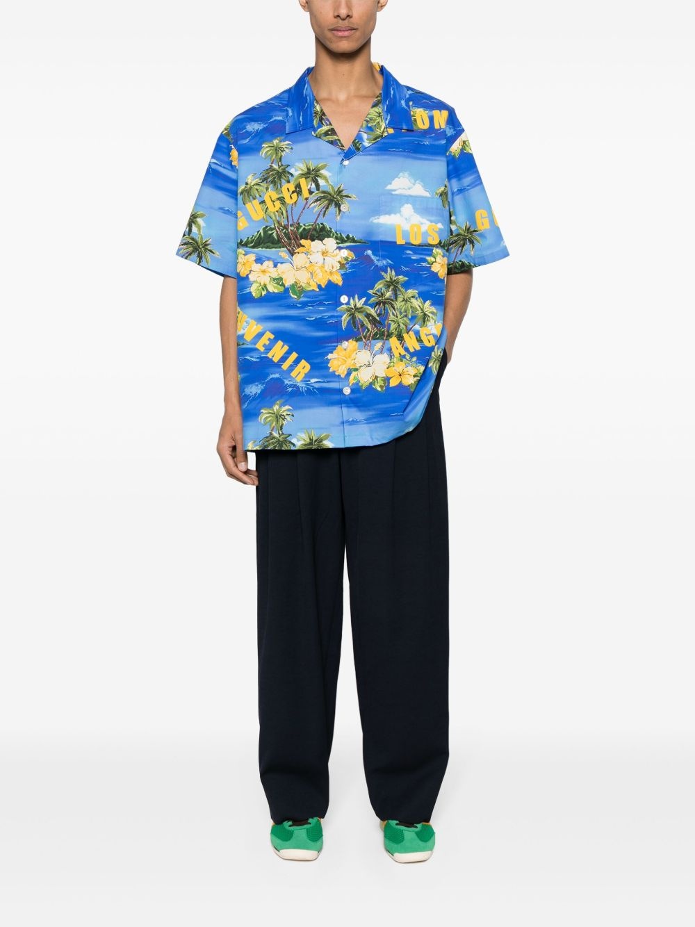 palm tree-print bowling shirt - 2