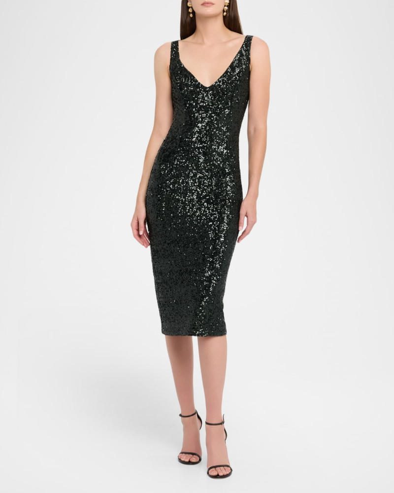 MICHAEL KORS COLLECTION Portrait-Neck Sleeveless Sequined Stretch Dress outlook