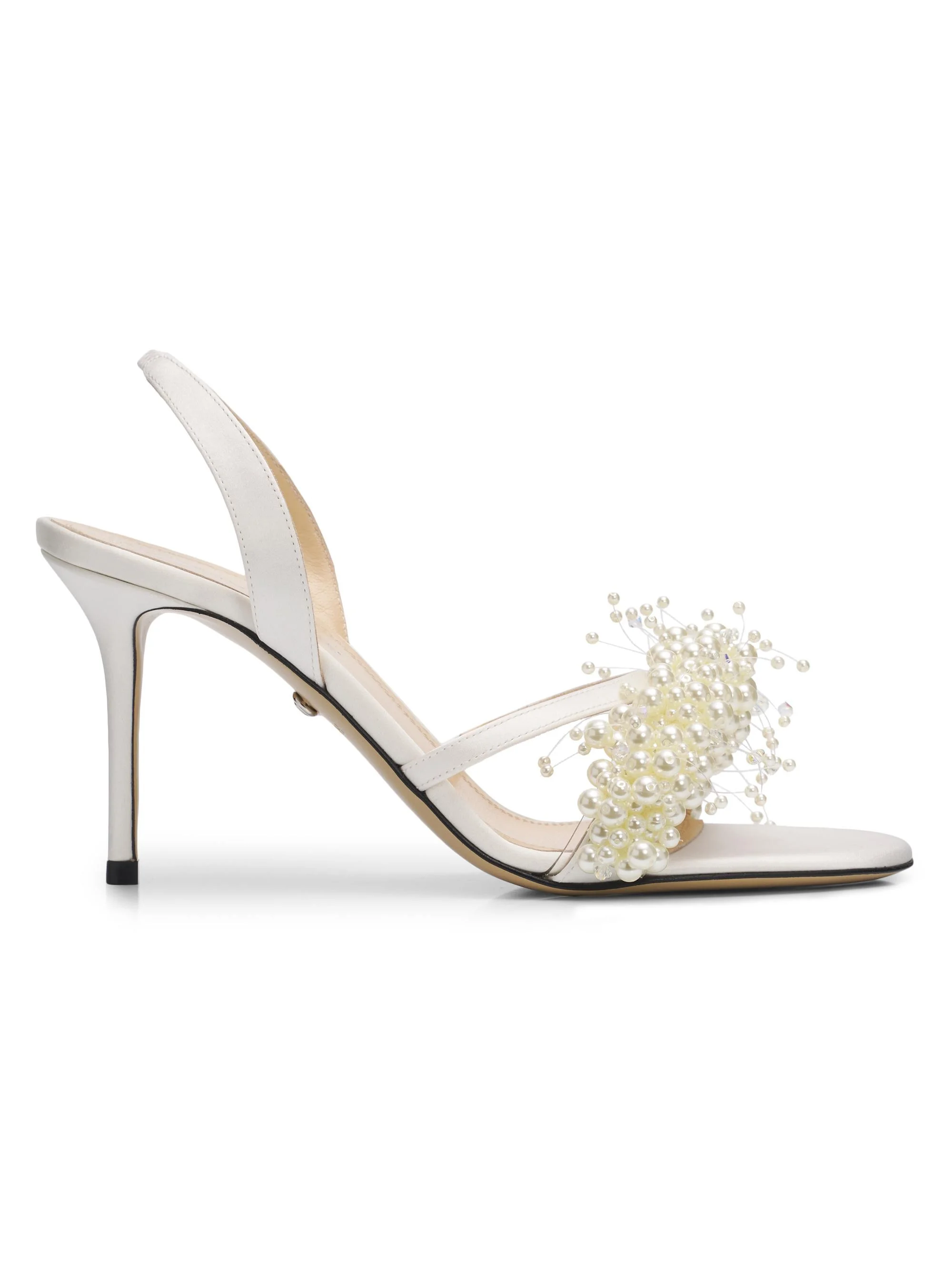 Women's 85MM Imitation-Pearl-Embellished Satin Sandals - White - 1