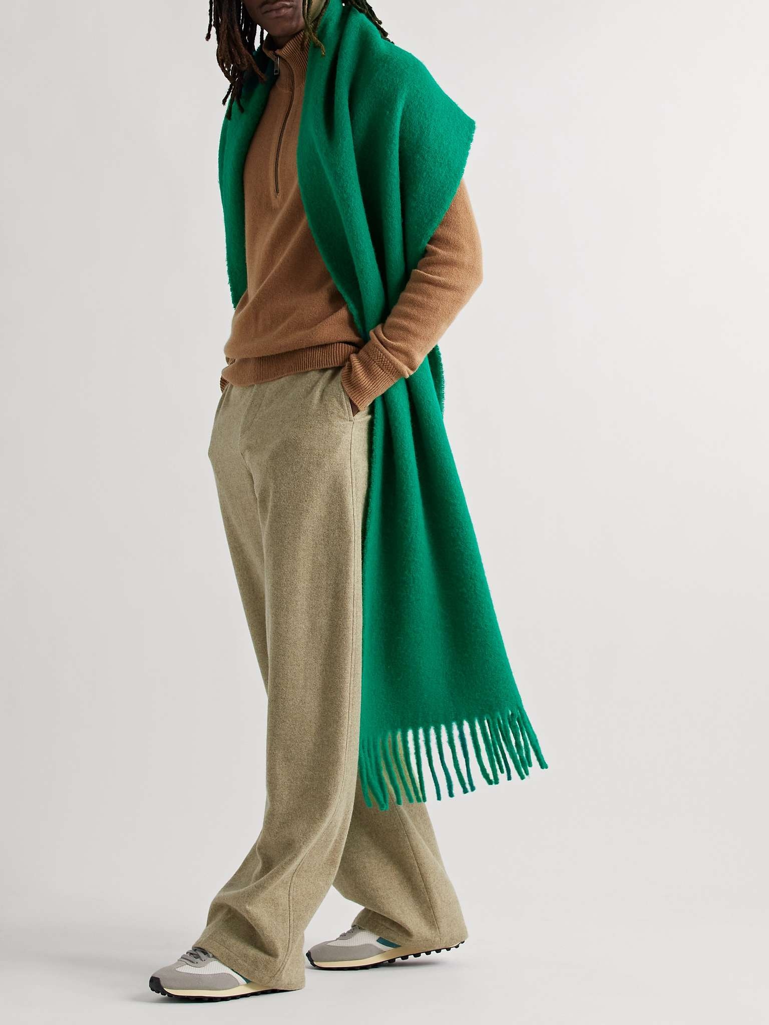 Oversized Logo-Appliquéd Fringed Alpaca-Blend Scarf - 2