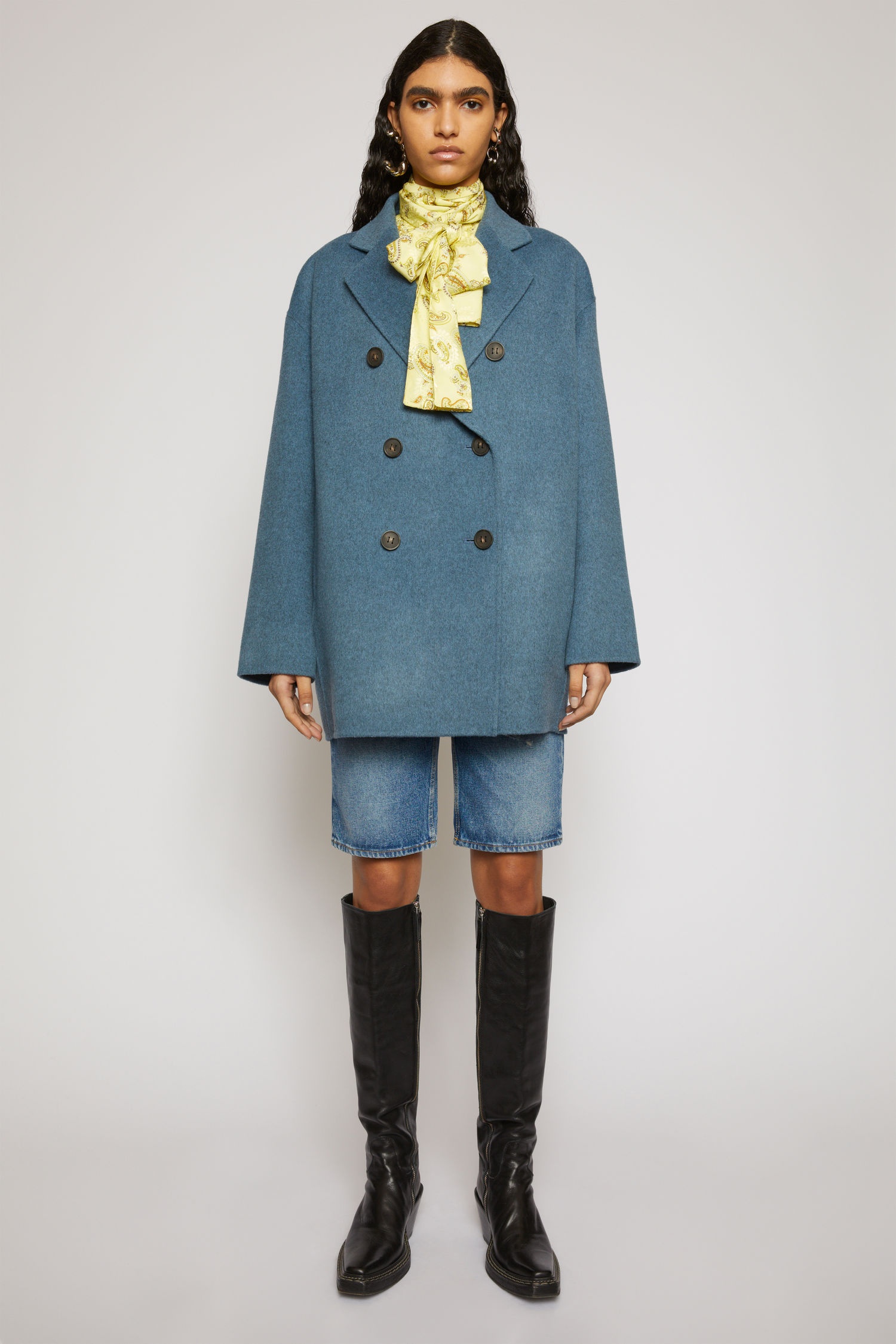 Double-breasted wool coat aqua blue melange - 2