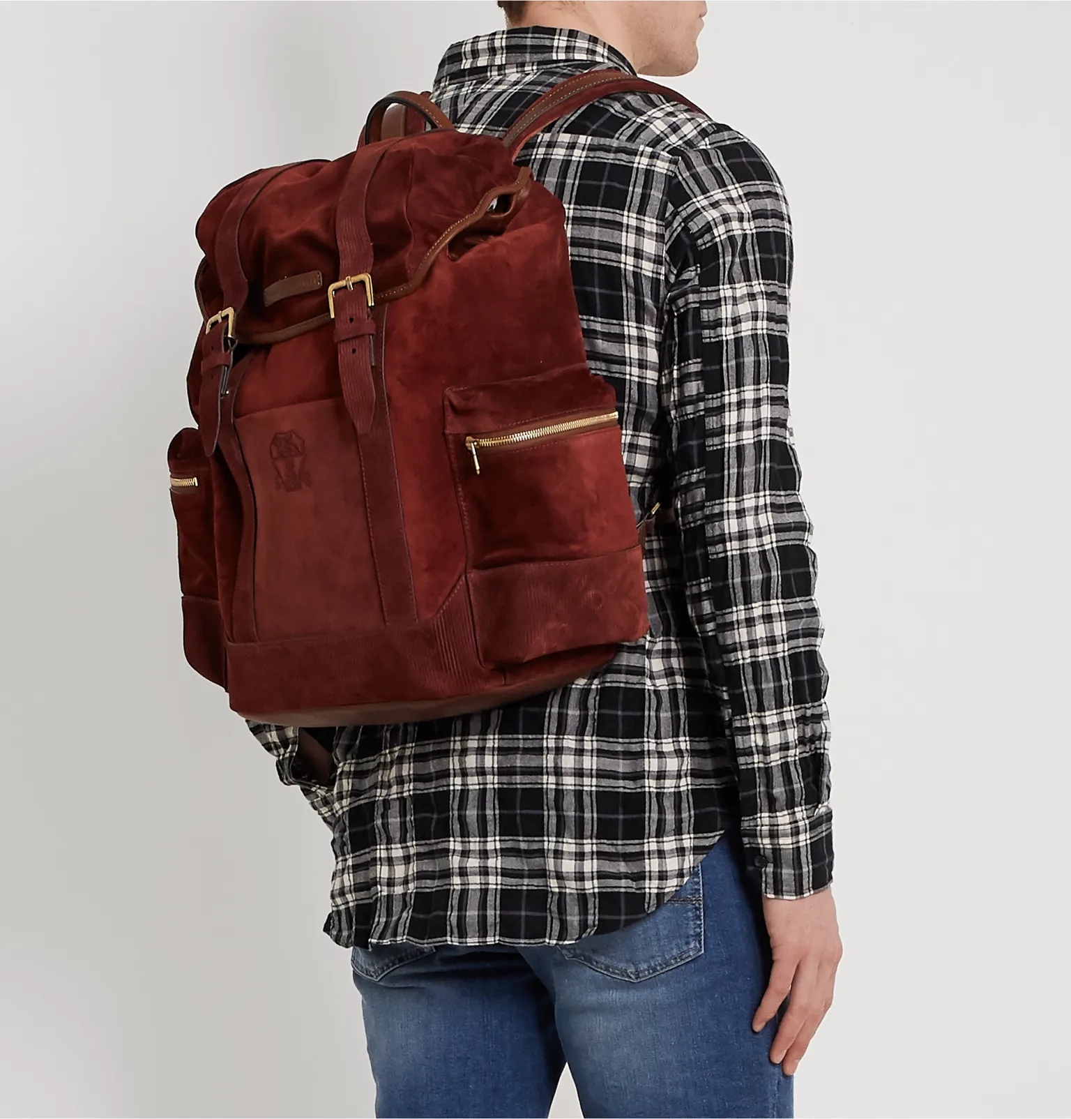 Leather-Trimmed Suede Backpack - 2