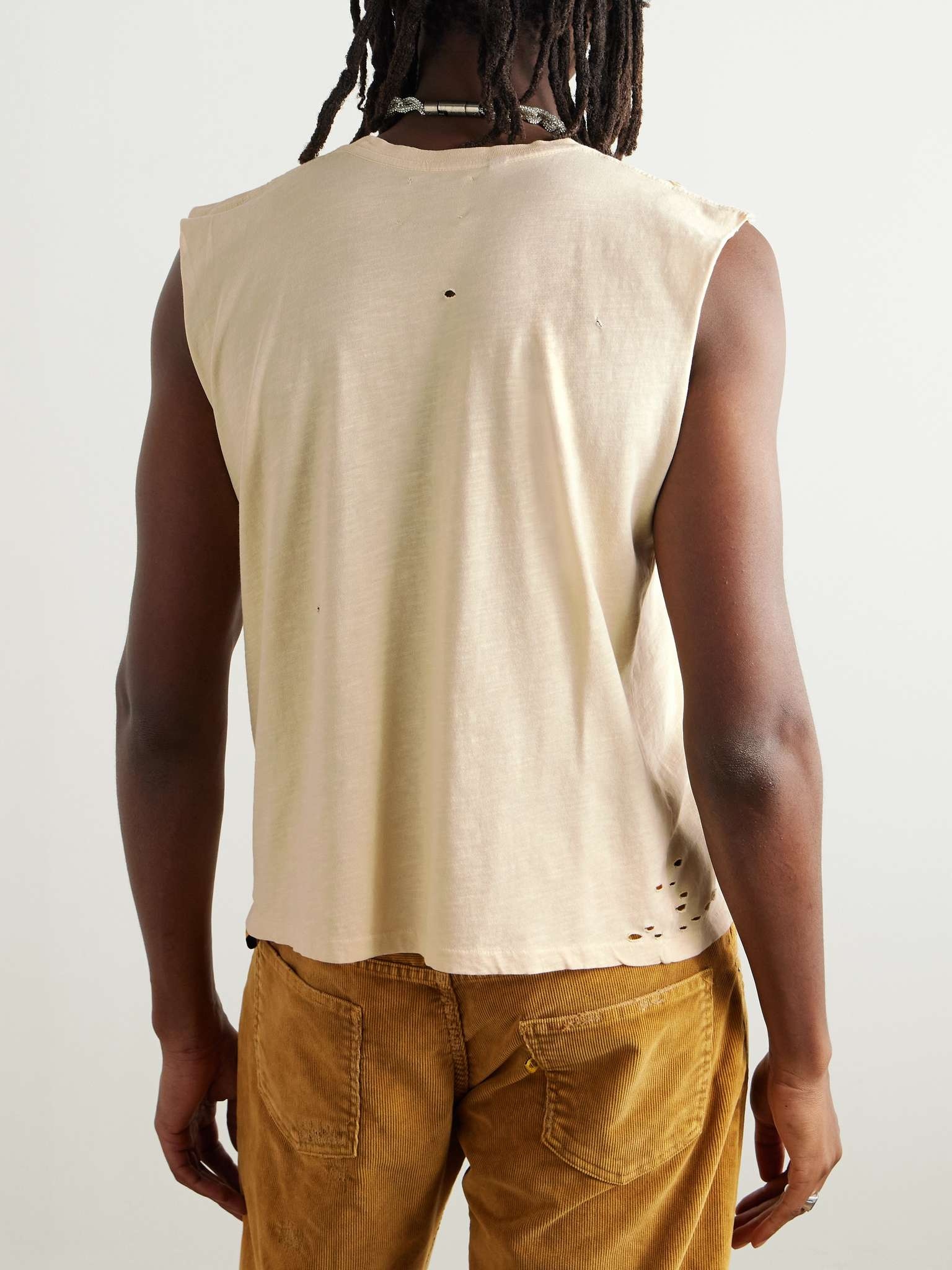 Cropped Distressed Logo-Print Cotton-Jersey Tank Top - 4