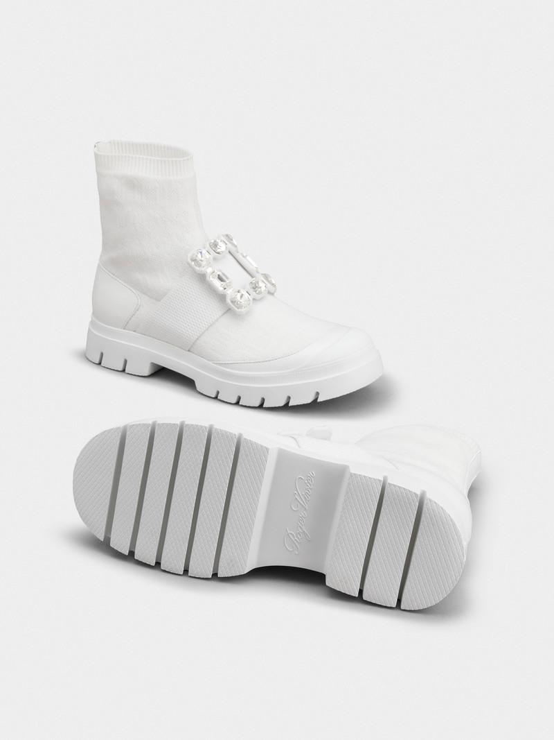 Walky Viv' Rhinestone Buckle Socks Ankle Boots in Fabric 6