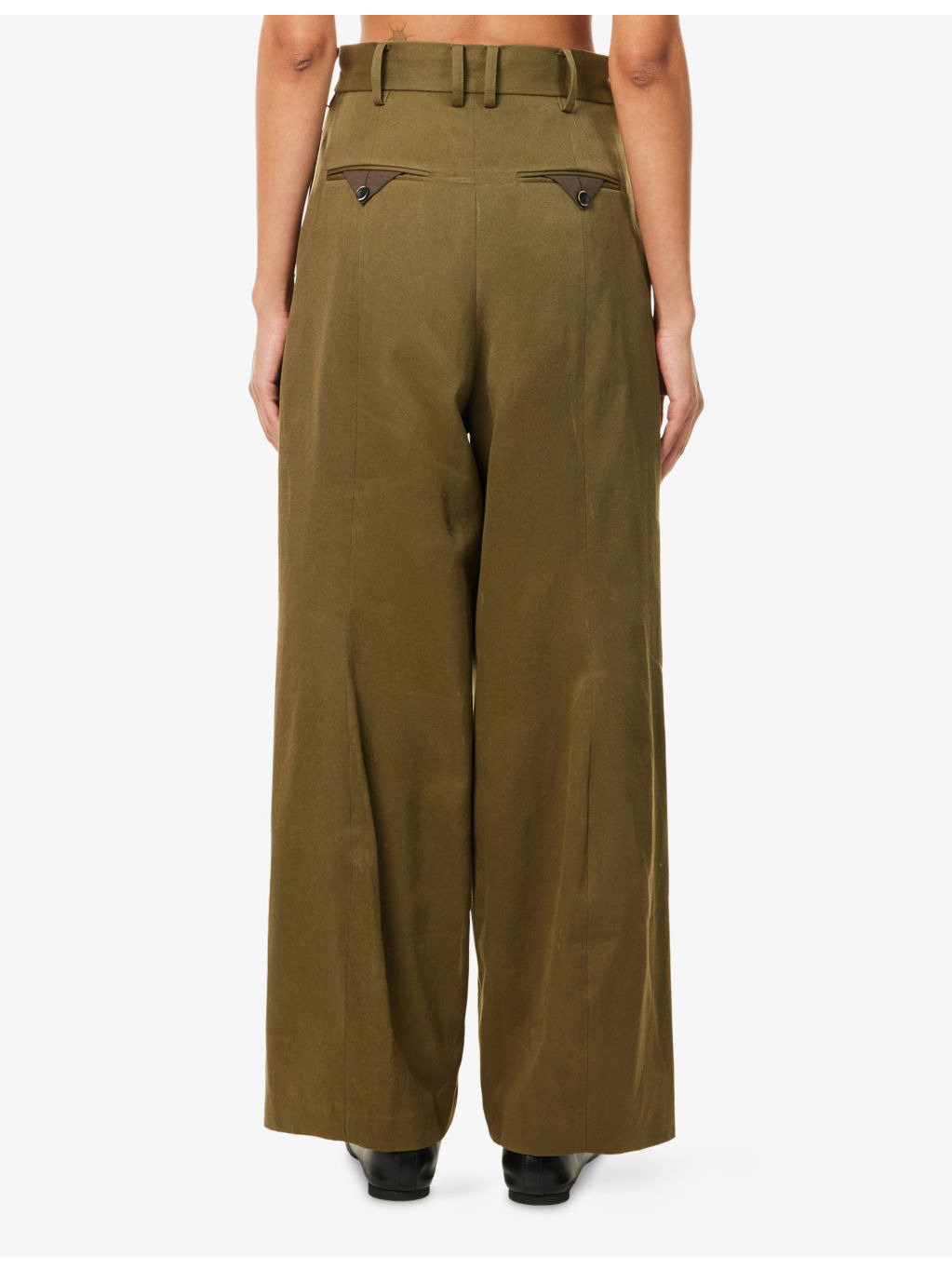 Pleated Wide-Leg Cotton Trousers - 4