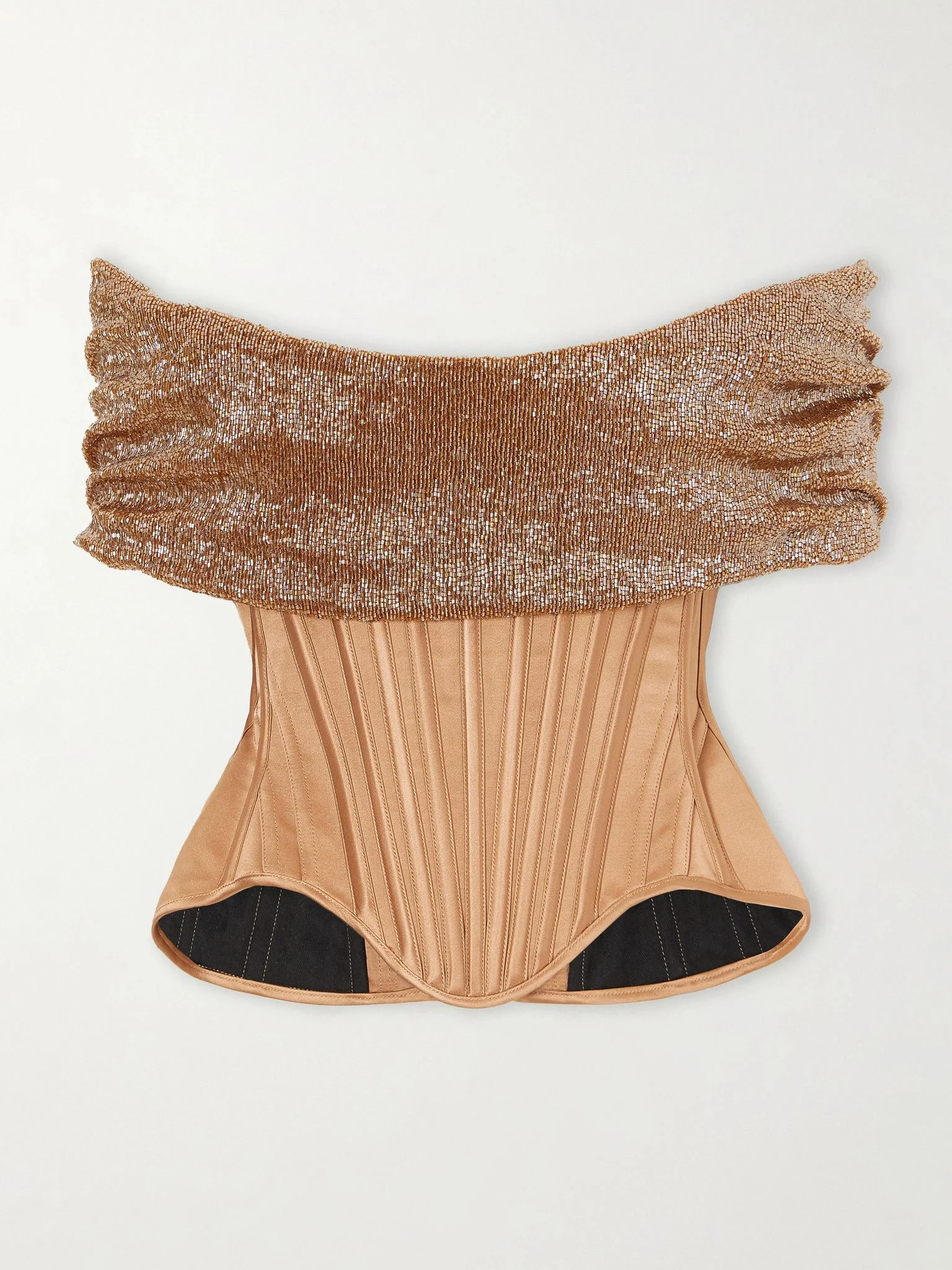 Wasp Corset paneled bead-embellished silk top Brown - 1