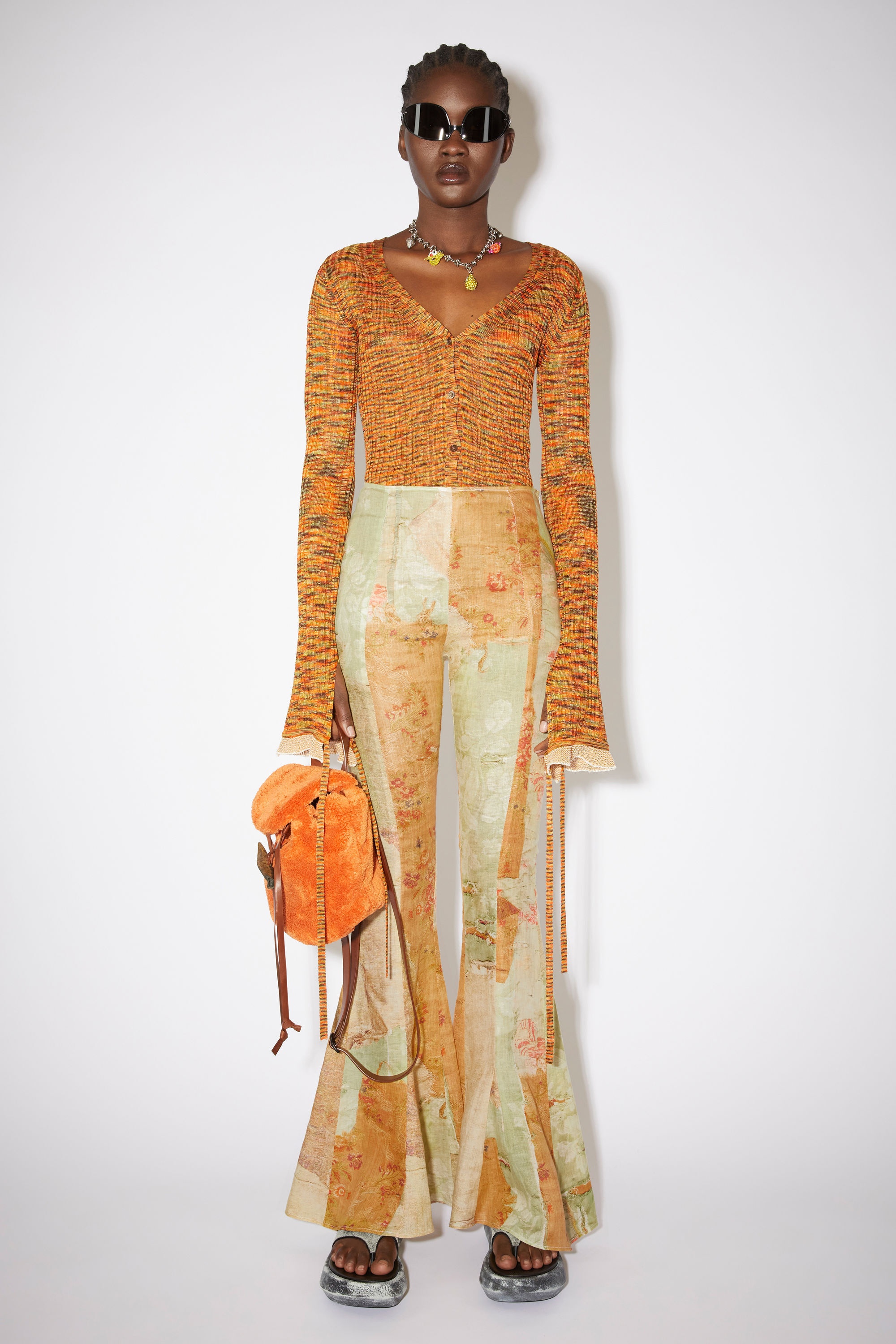 Carpet print flared trousers - Green/orange - 2