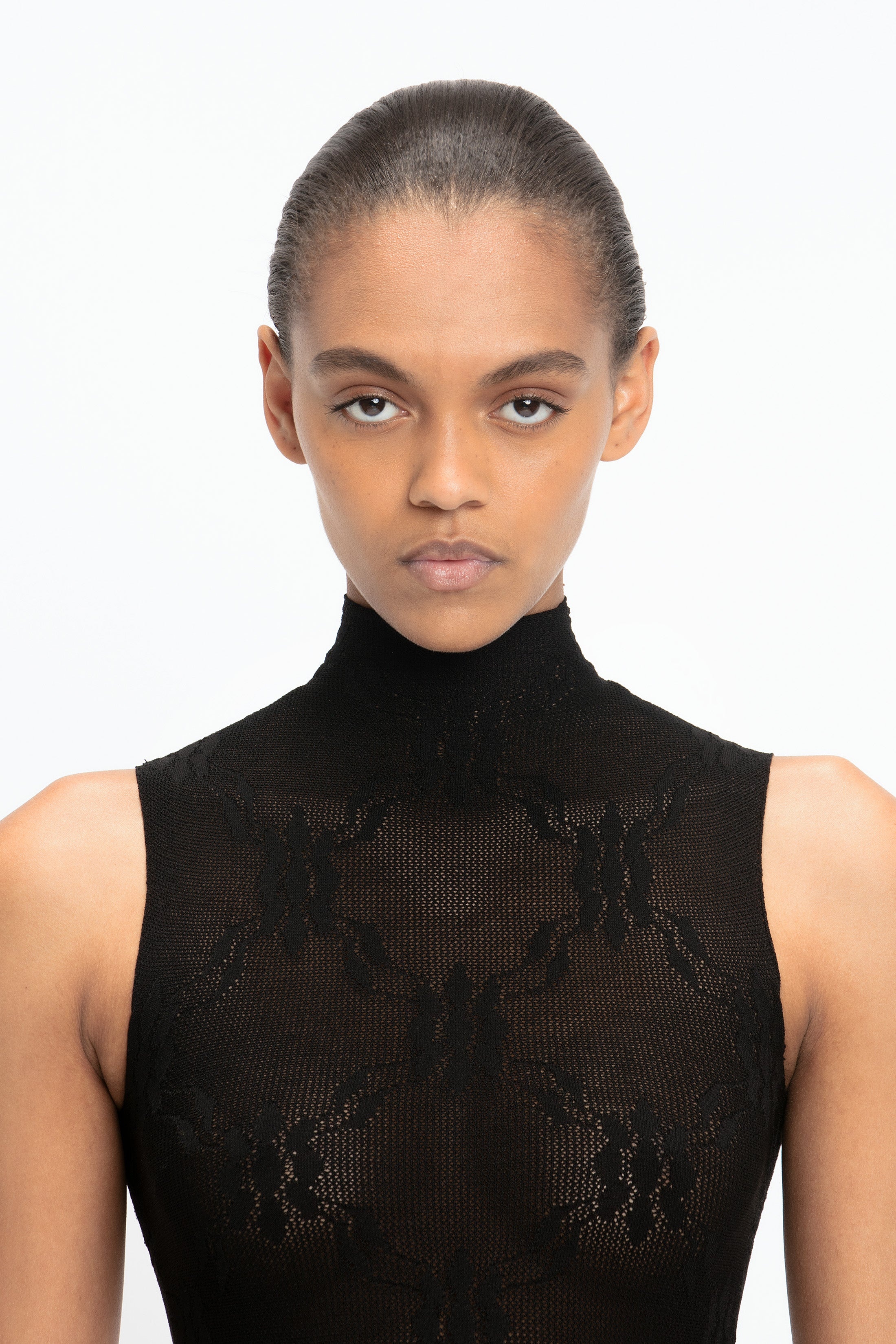 Sleeveless High Neck Bodysuit In Black - 5