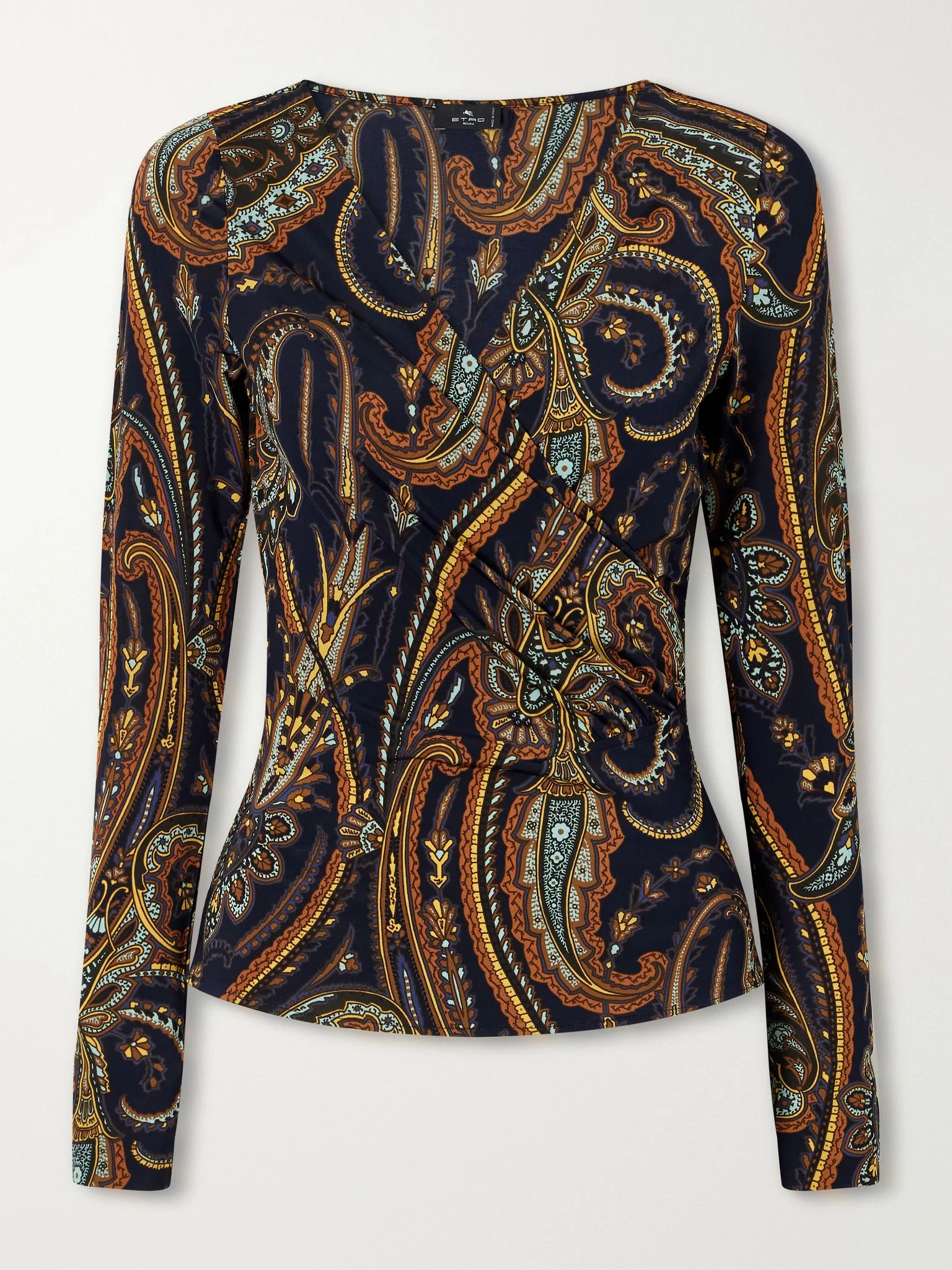 Paisley-printed jersey blouse Navy - 1