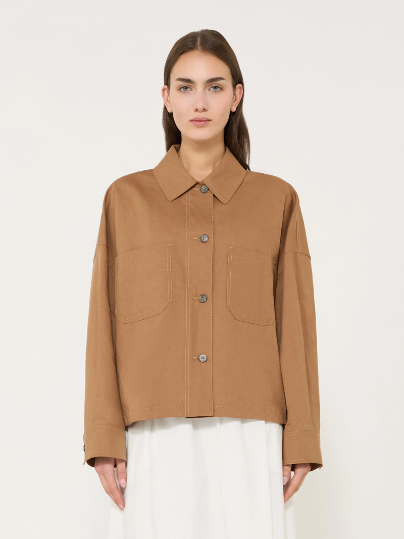 VETTURA Linen and cotton basketweave oversize jacket - TOBACCO 3