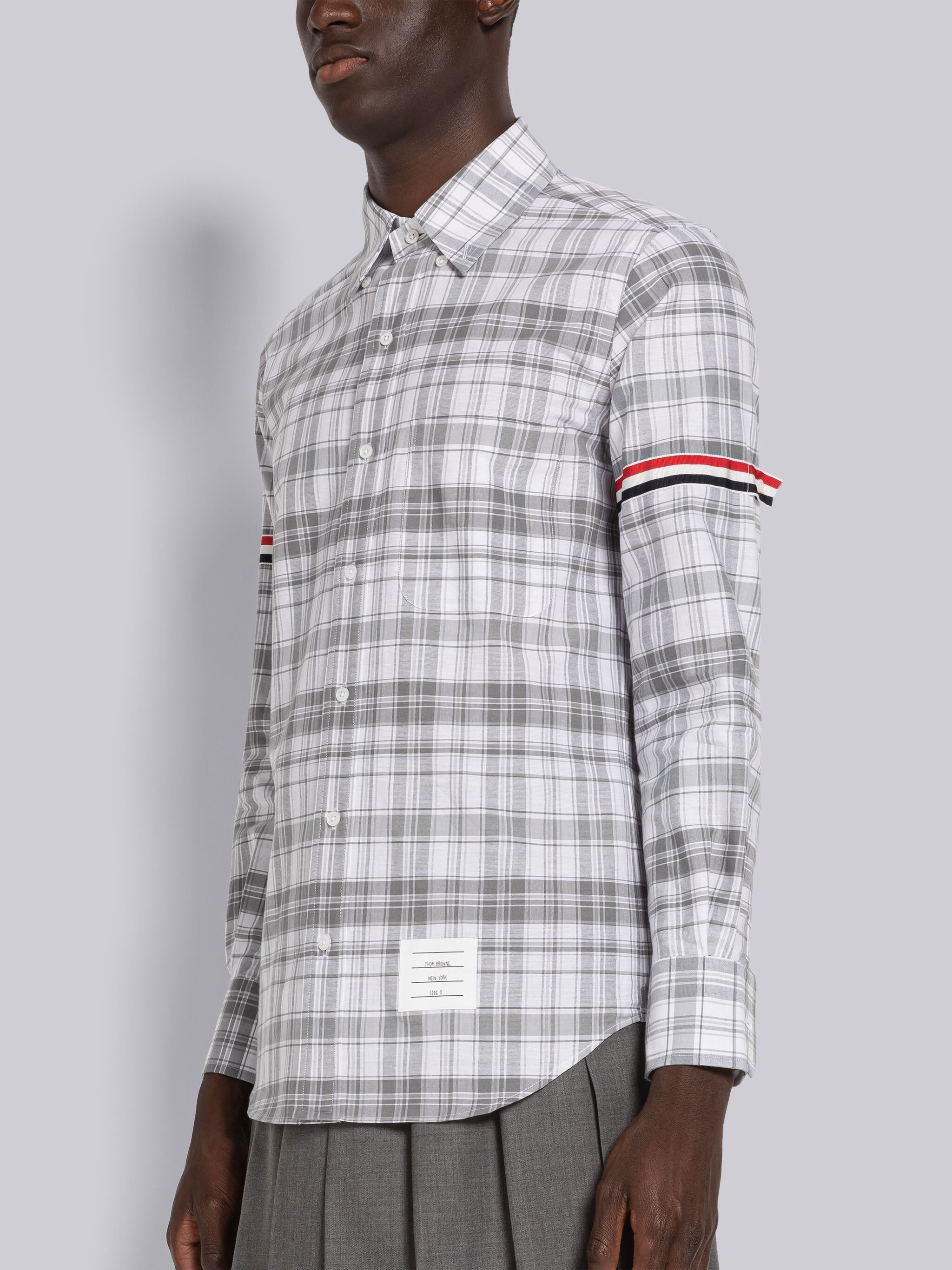 Medium Grey Stripe Plaid Armband Straight Fit Shirt - 2