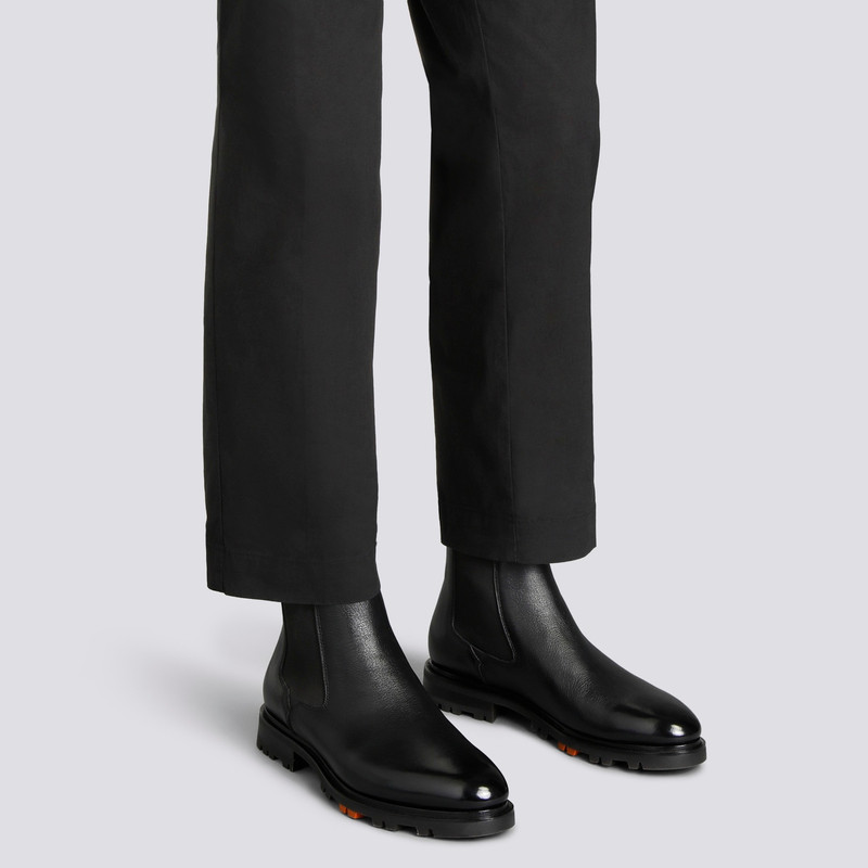 Santoni Men's black leather Chelsea boot outlook