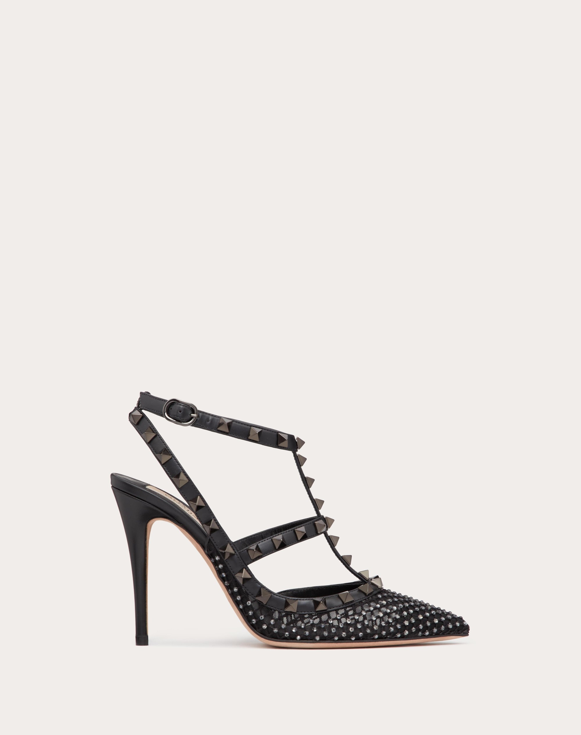 Valentino ROCKSTUD MESH PUMP WITH CRYSTALS AND STRAPS 100MM REVERSIBLE