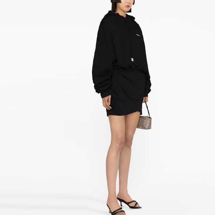 (WMNS) Off-White Logo-Embroidered Cotton Hoodie 'Black' OWDB423C99JER0021001 - 4