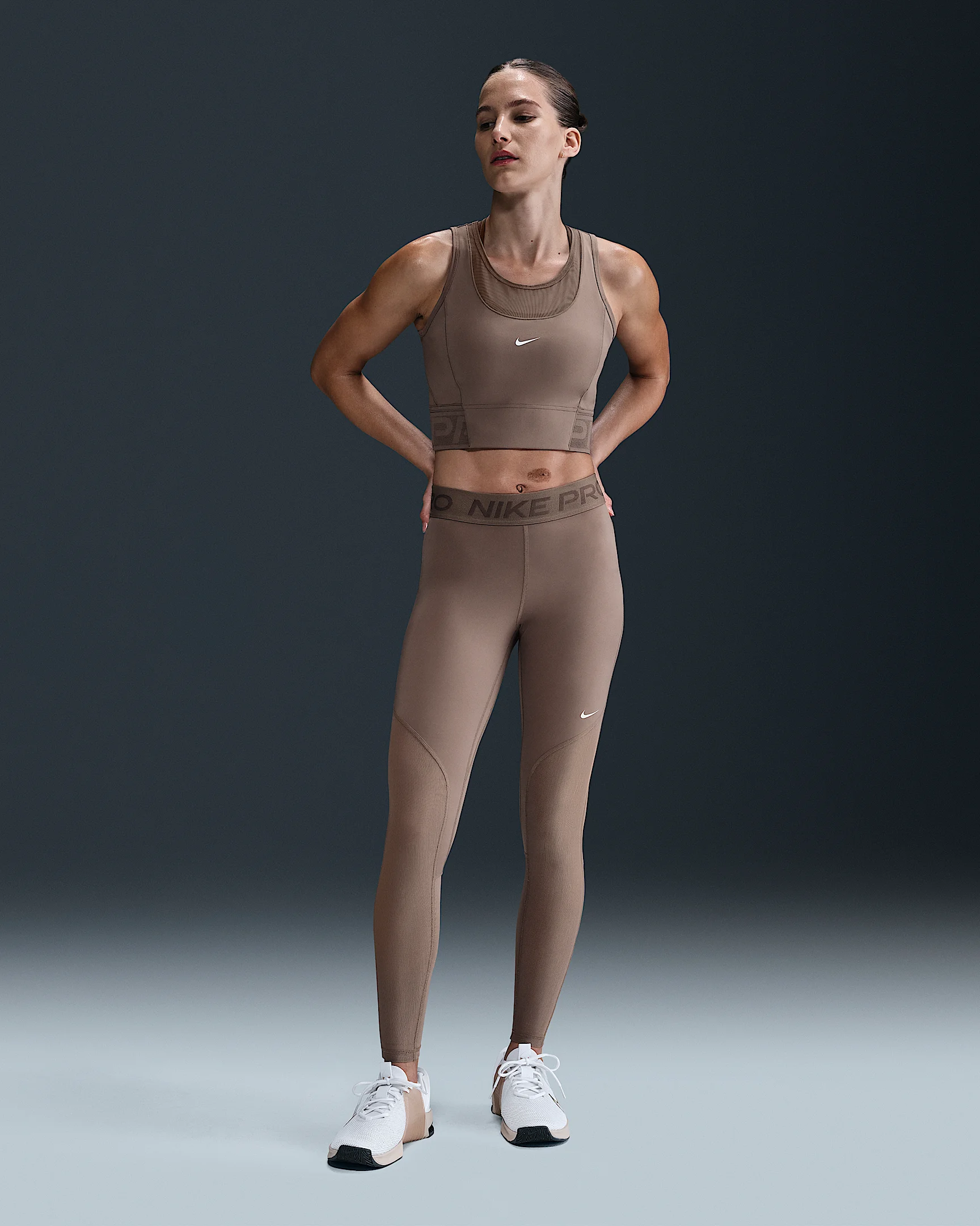 Nike Pro Women's Mid-Rise Full-Length Mesh-Paneled Leggings - 1
