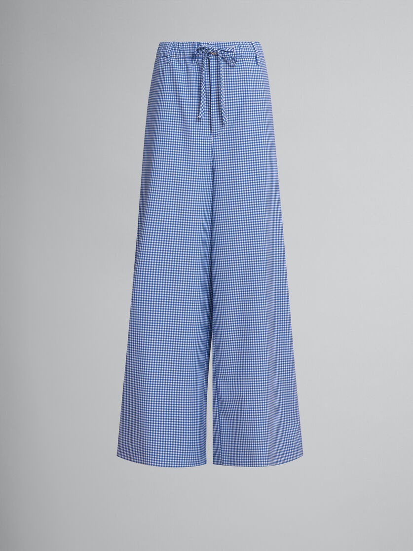 WOOL BLEND BLUE AND WHITE CHECKED DRAWSTRING TROUSERS - 1