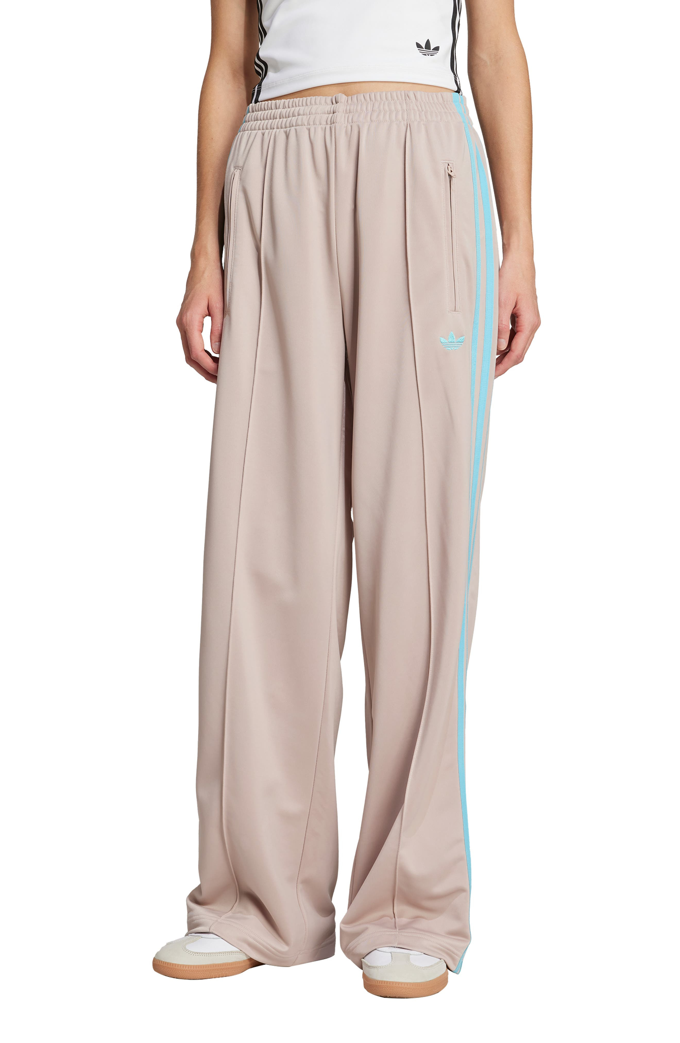 adidas Firebird Recycled Polyester Track Pants in Wonder Taupe/Blue at Nordstrom - 1