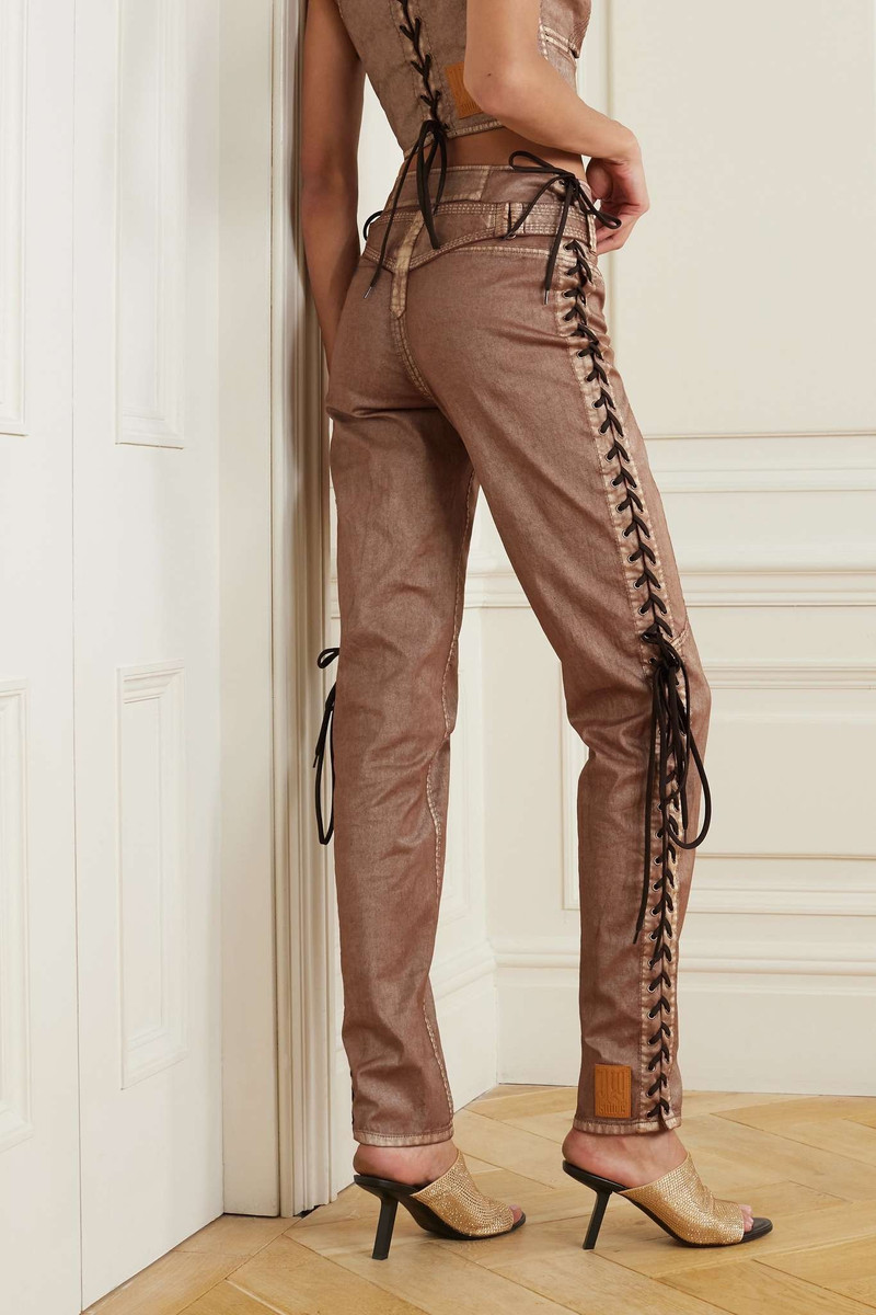+ KNWLS lace-up stretch coated-cotton skinny pants 3