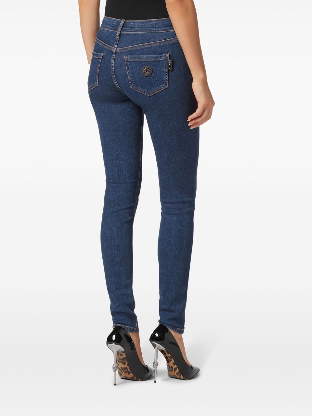 logo-appliquÃ© mid-rise skinny jeans - 3