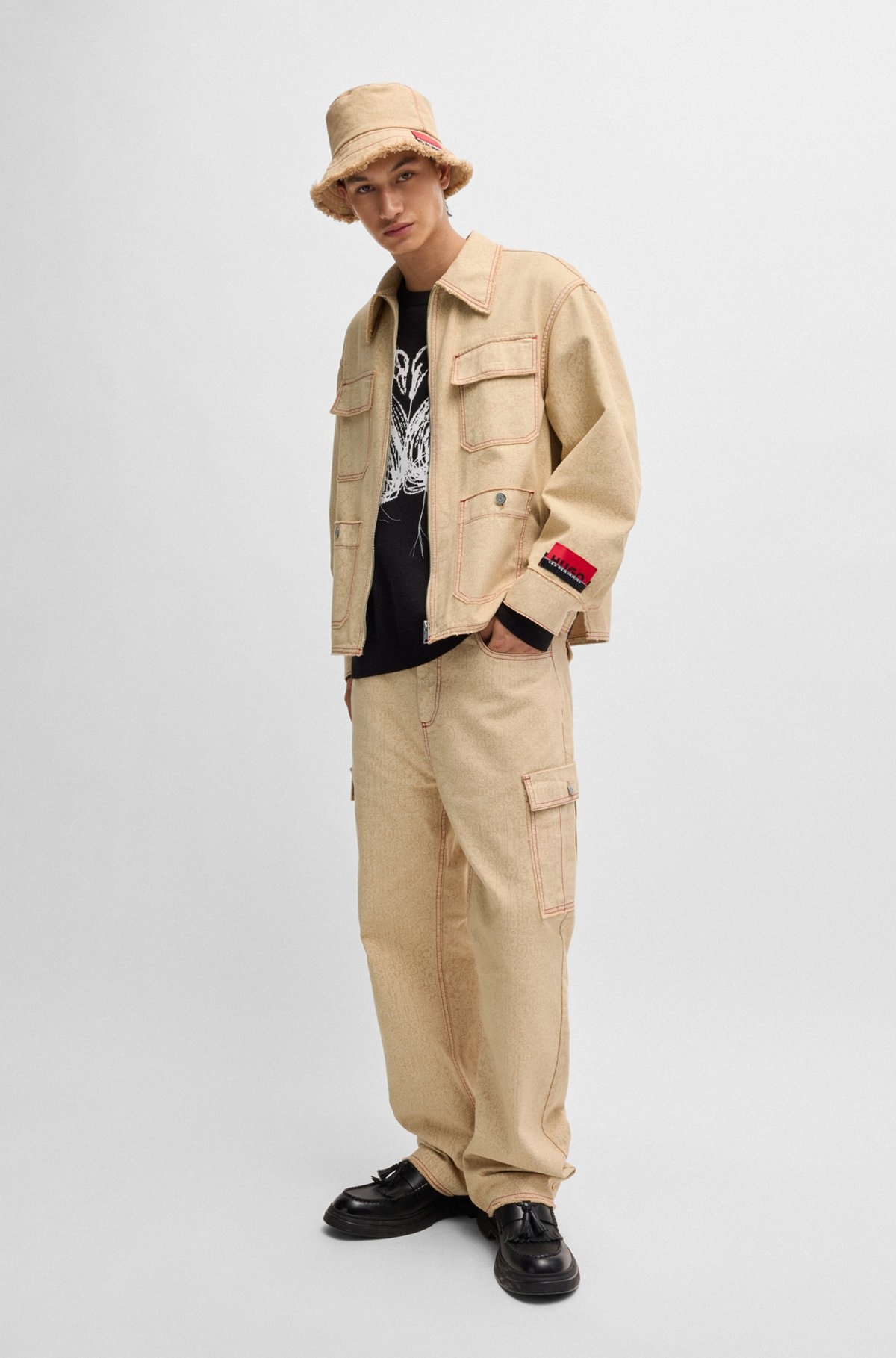 HUGO X LES BENJAMINS RELAXED-FIT TROUSERS IN PRINTED COTTON CANVAS - 3