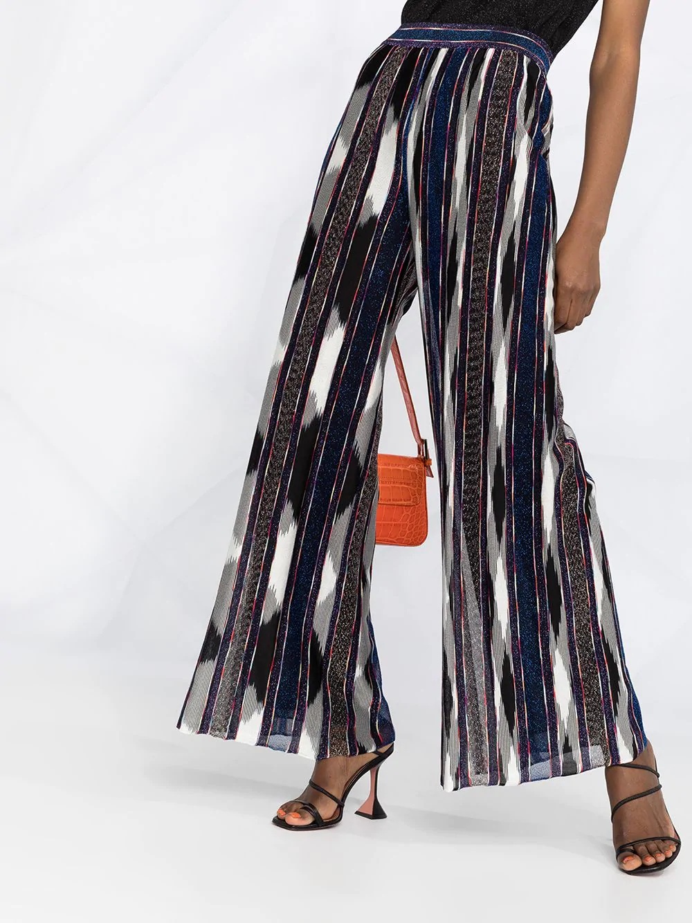 high-waisted silk stripe trousers - 5