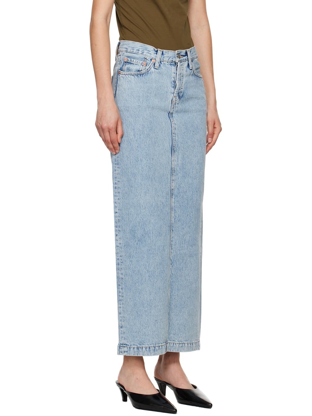 Blue Column Denim Maxi Skirt - 2