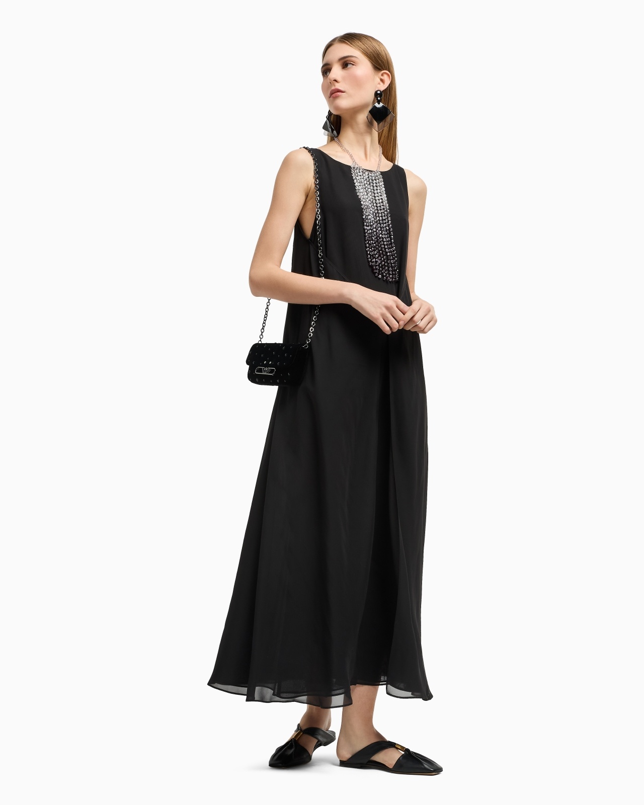 TECHNICAL GEORGETTE LONG DRESS WITH FRONT PANEL - 2