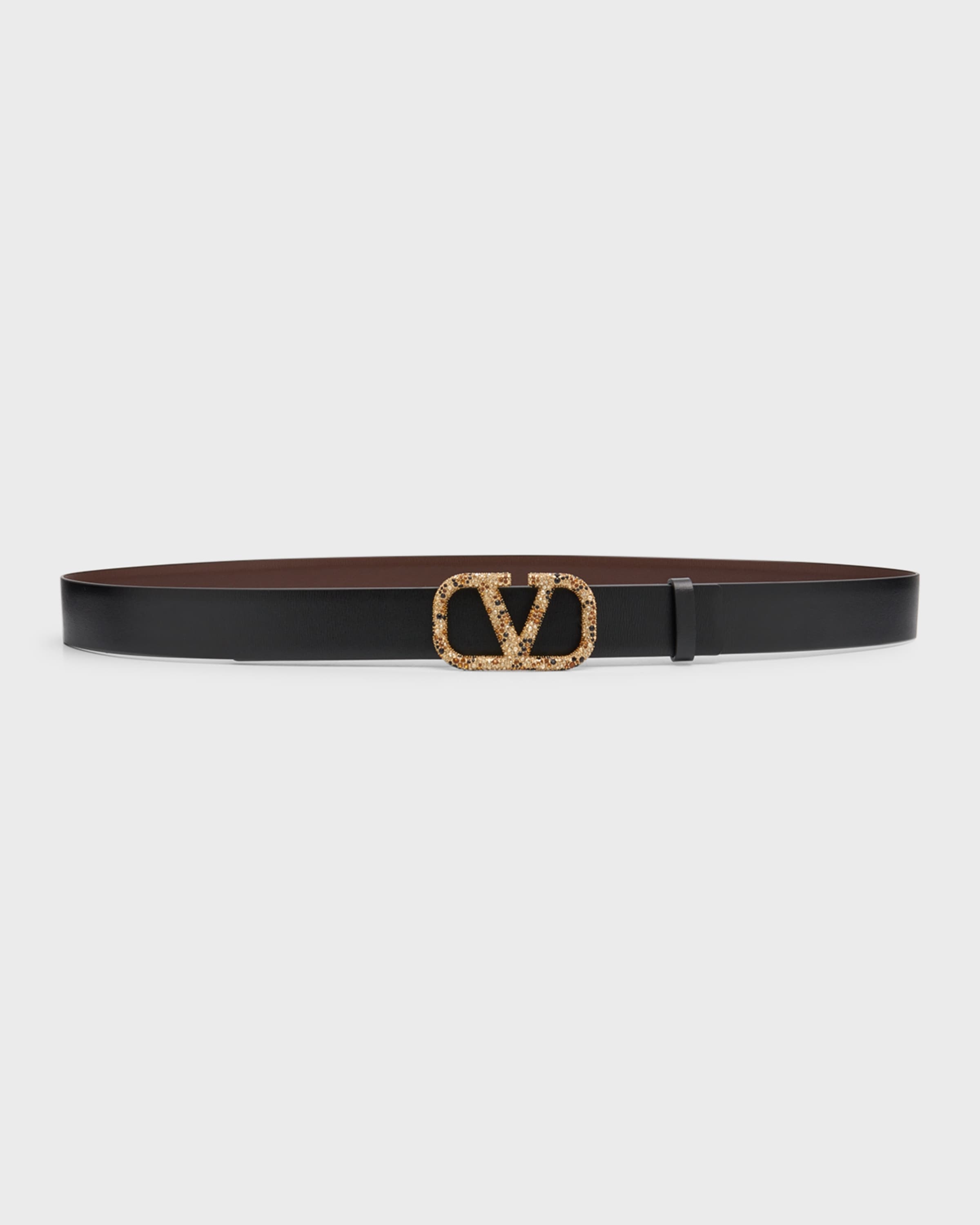 Crystal V-Logo Leather Belt - 3