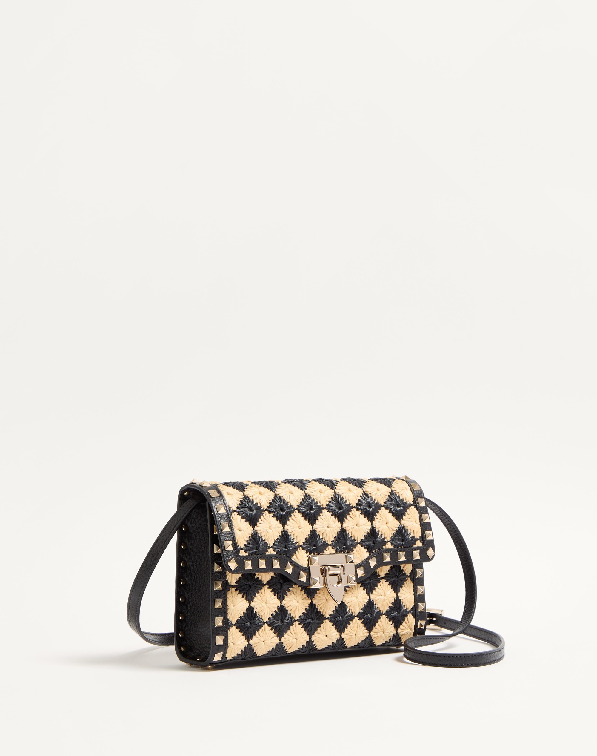 VALENTINO GARAVANI ROCKSTUD SMALL SHOULDER BAG IN EMBROIDERED SYNTHETIC RAFFIA - 2