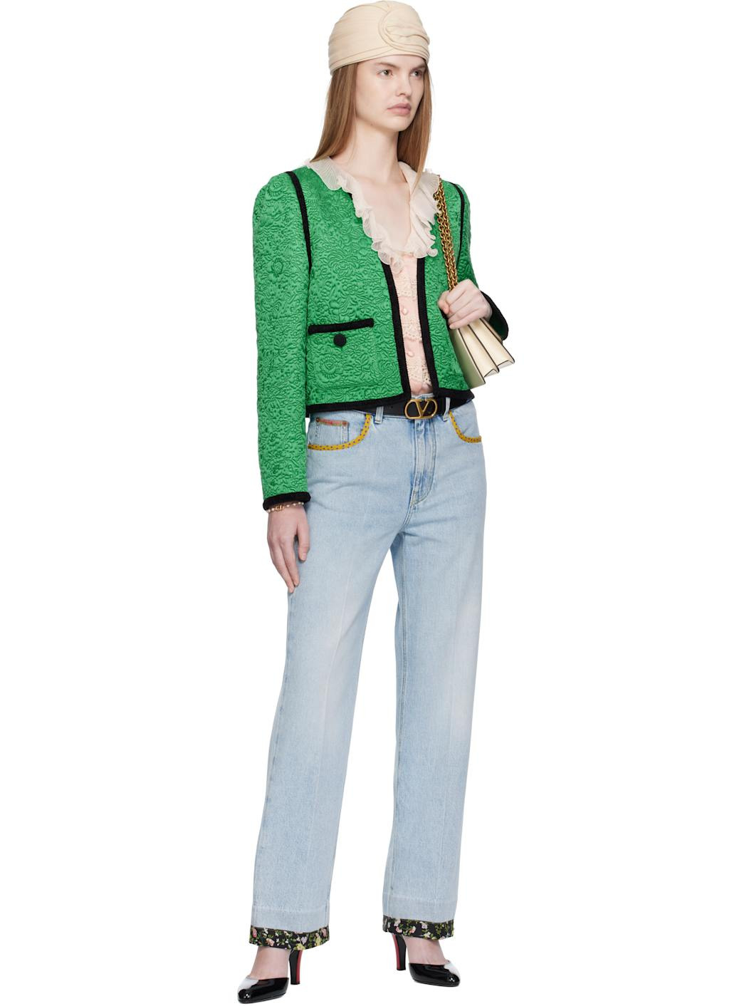 Blue Embroidered Denim Jeans - 5