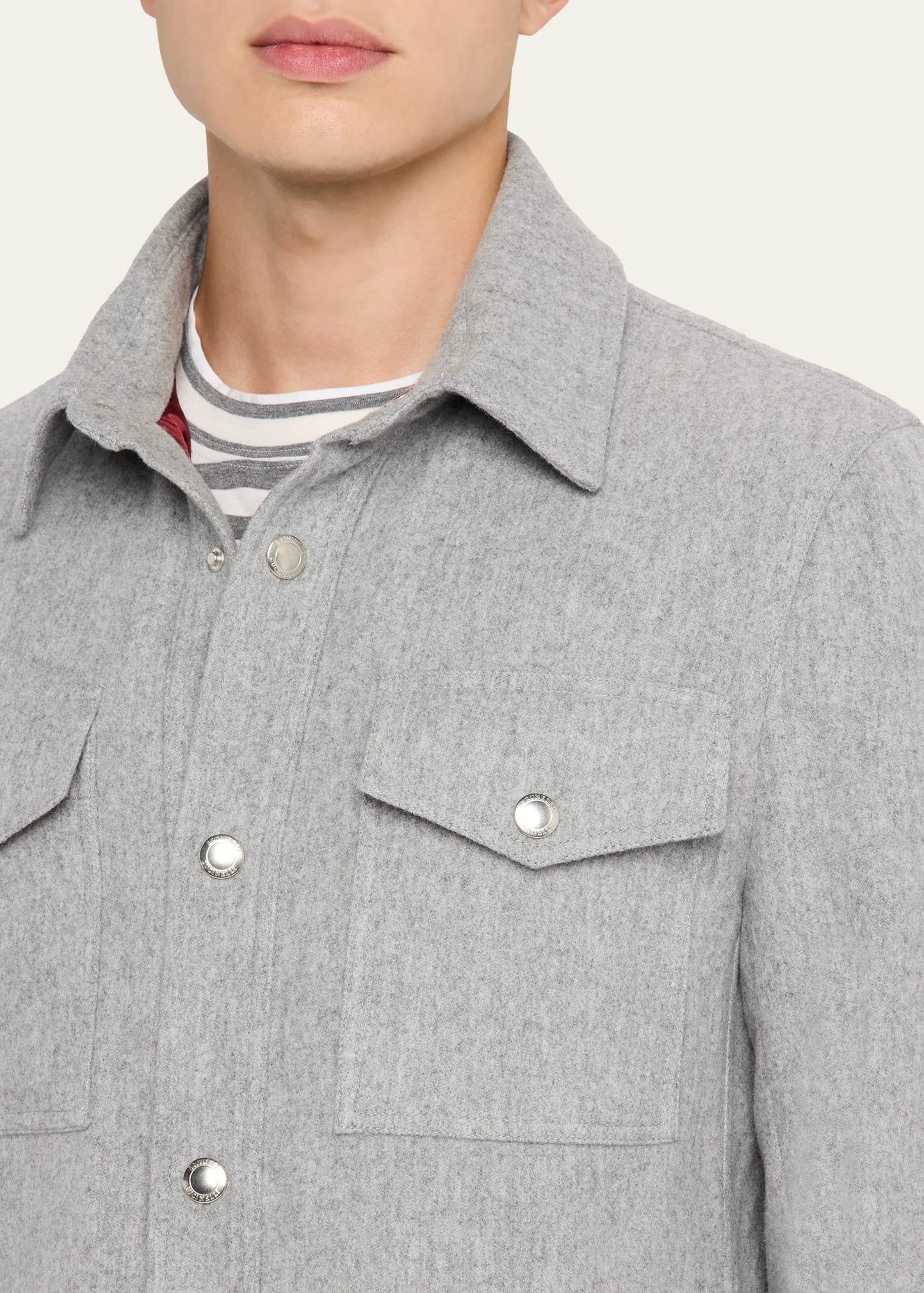 Men's Cashmere Padded Flap-Pocket Shirt Jacket - 5