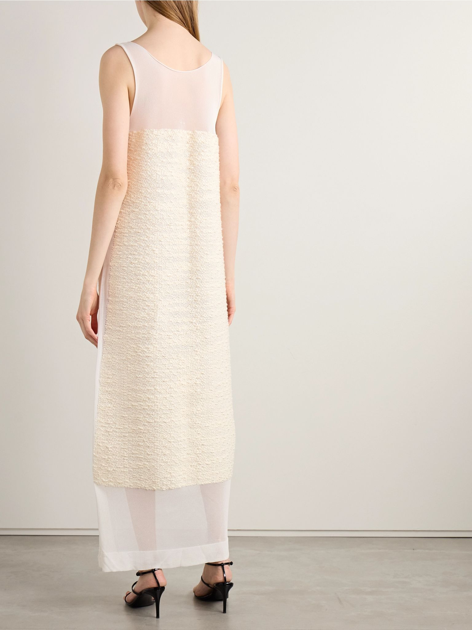 Miriele tweed-paneled knitted maxi dress Ivory - 3