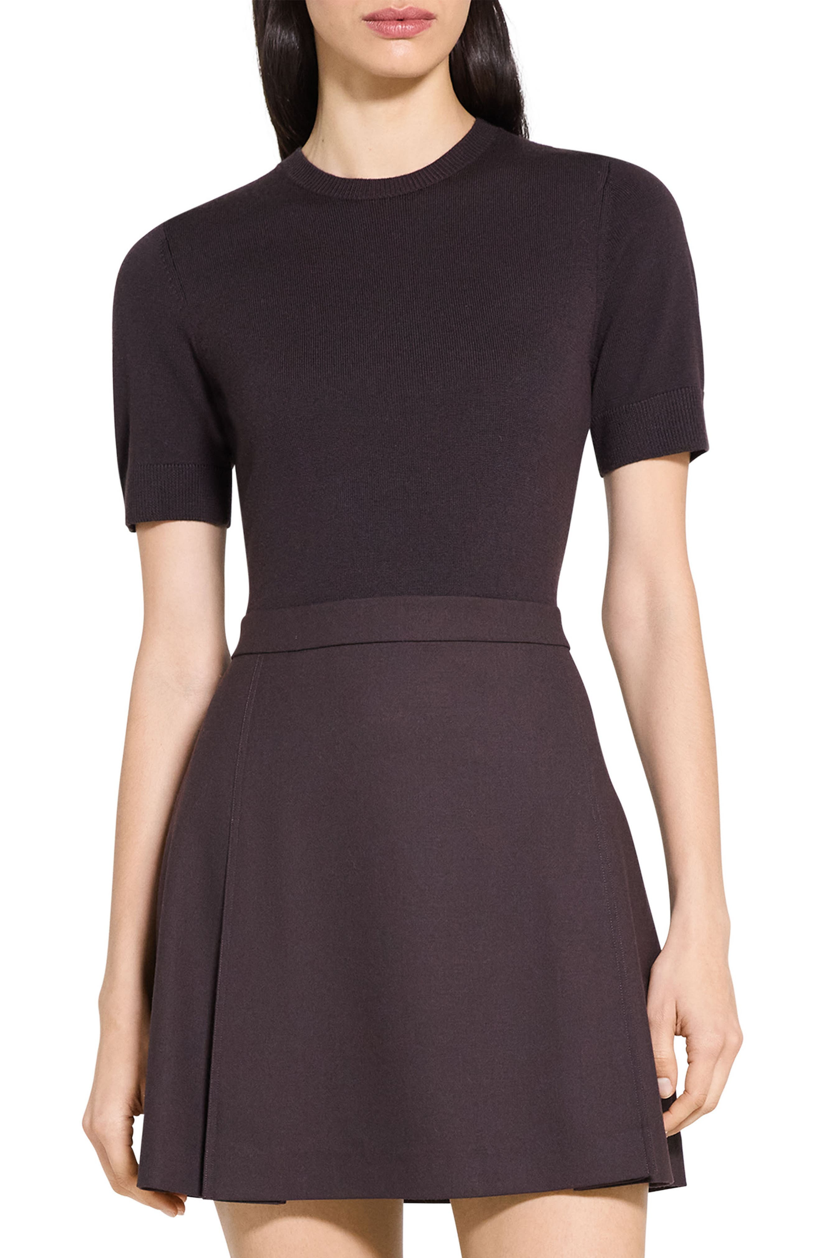 Theory Short Sleeve Mixed Media Minidress in Cacao at Nordstrom - 9